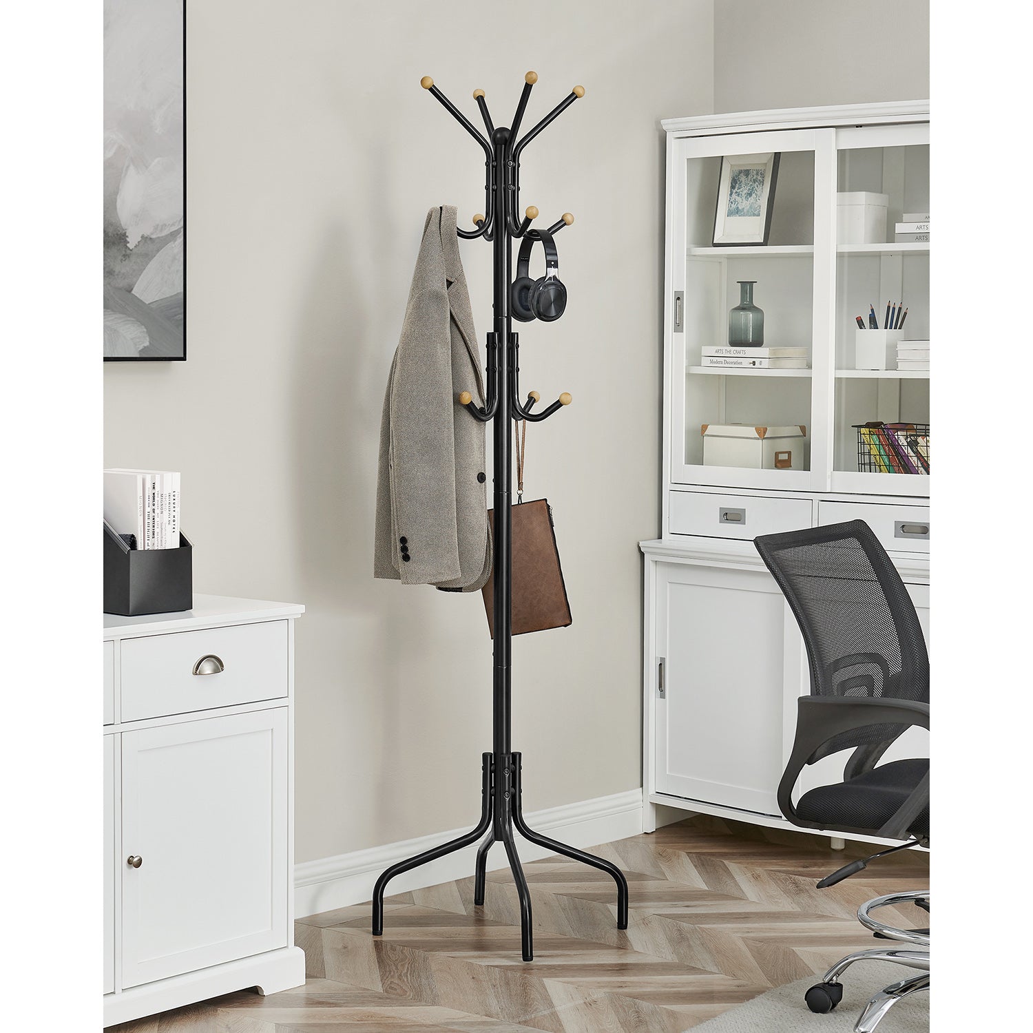 Coat Stand - Metal - Black - 12 Hooks for Coats