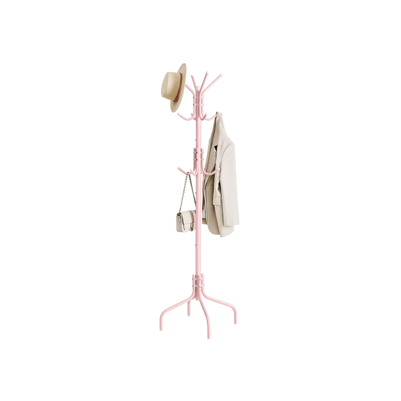 Coat Stand - 12 Hooks, 4 Legs - Metal - Jelly Pink