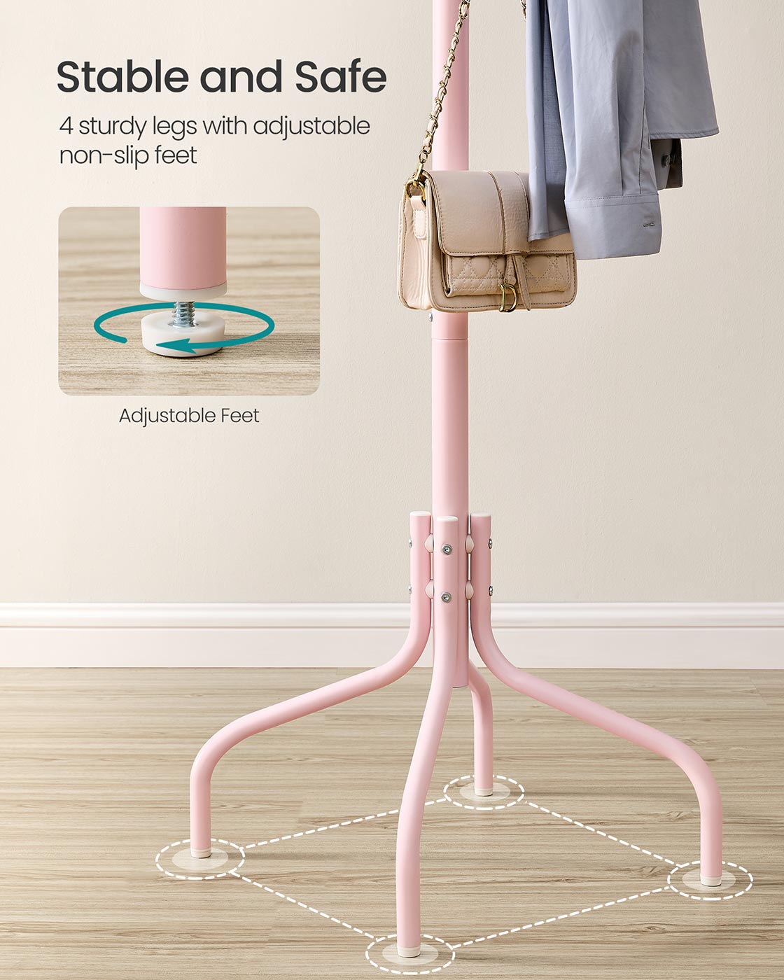 Coat Stand - 12 Hooks, 4 Legs - Metal - Jelly Pink