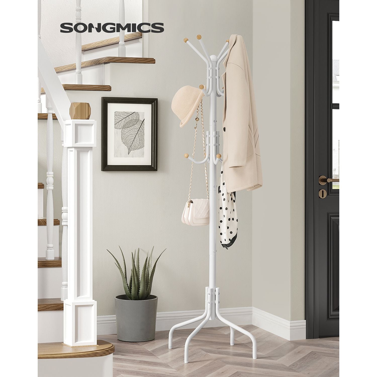 Coat Stand - Metal - Black - 12 Hooks for Coats