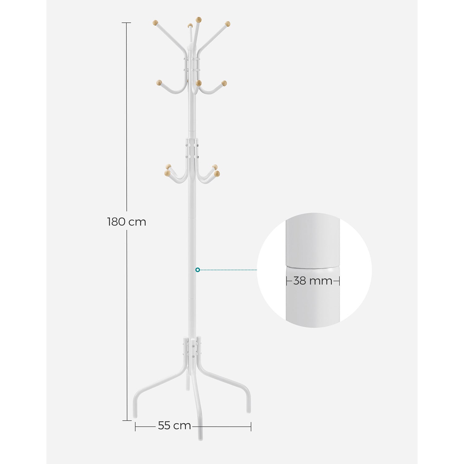 Coat Stand - Metal - Black - 12 Hooks for Coats