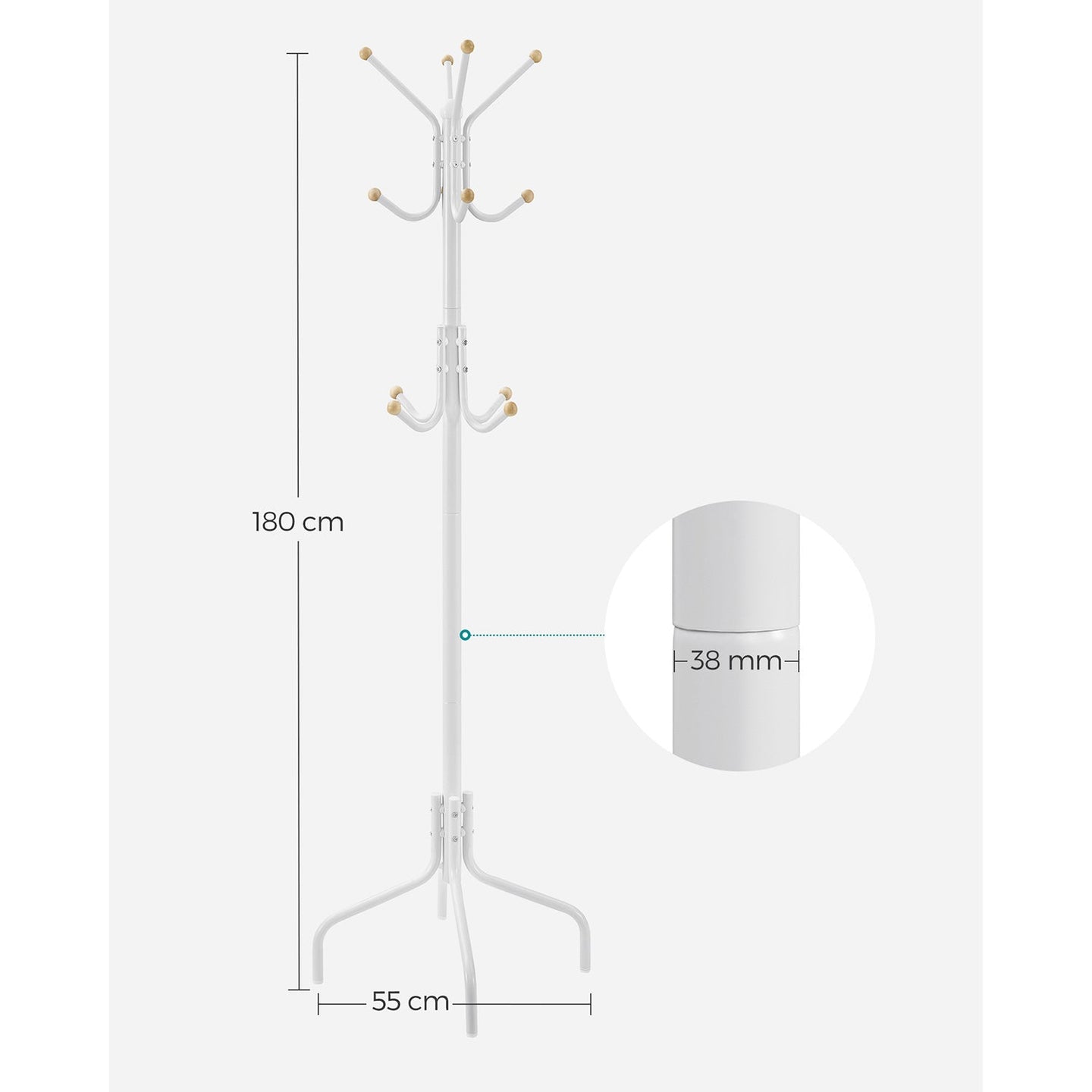 Coat Stand - Metal - Black - 12 Hooks for Coats