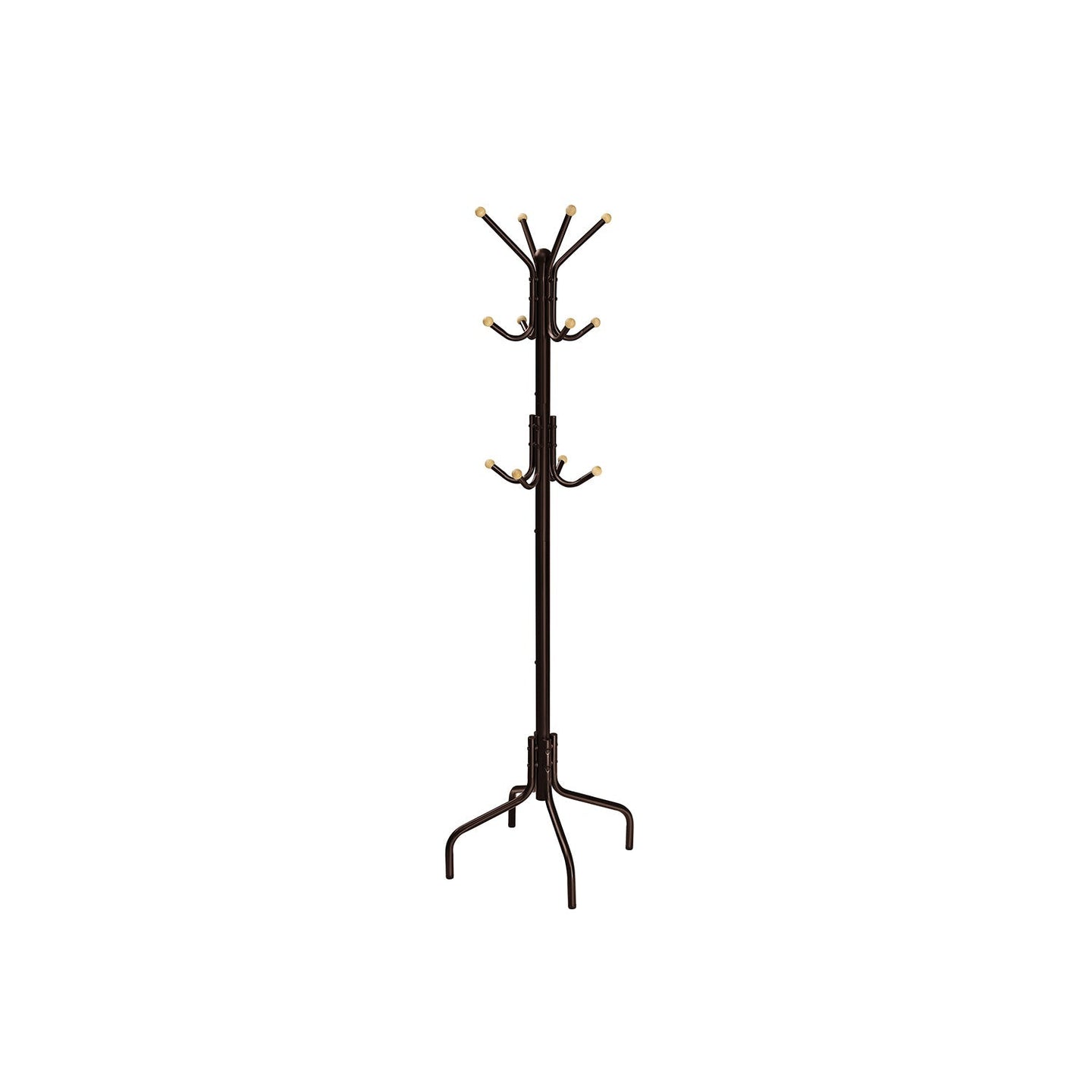 Coat Stand - 12 Hooks, 4 Legs - Metal - Black