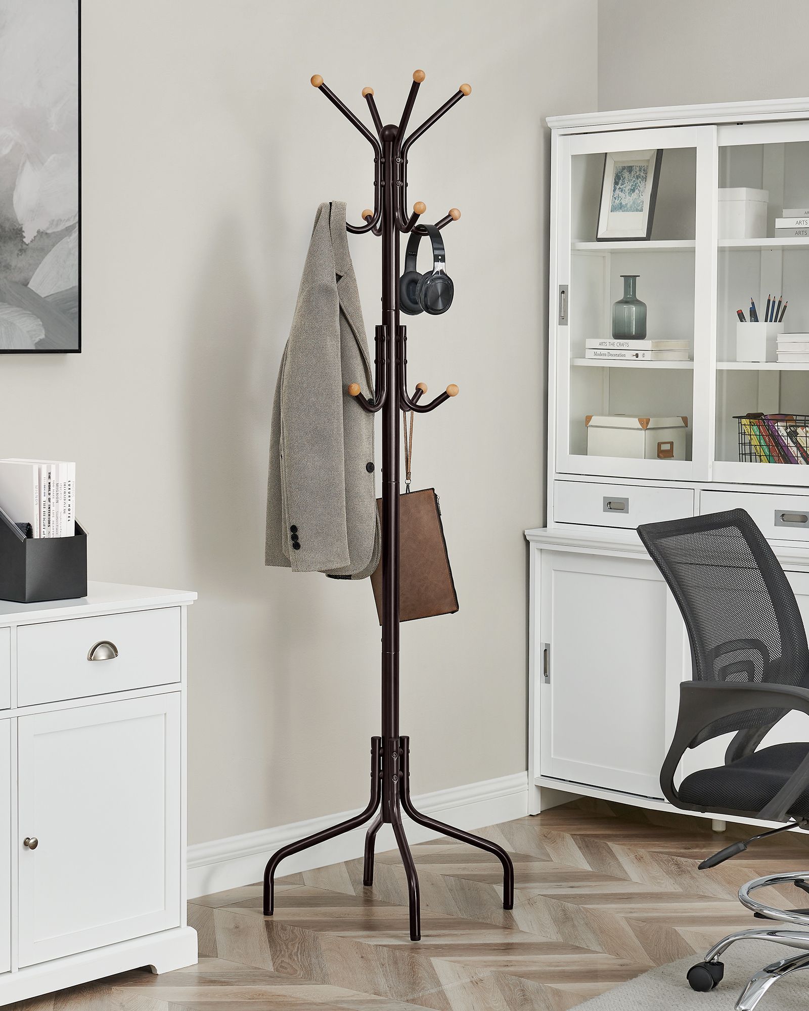 Coat Stand - 12 Hooks, 4 Legs - Metal - Black