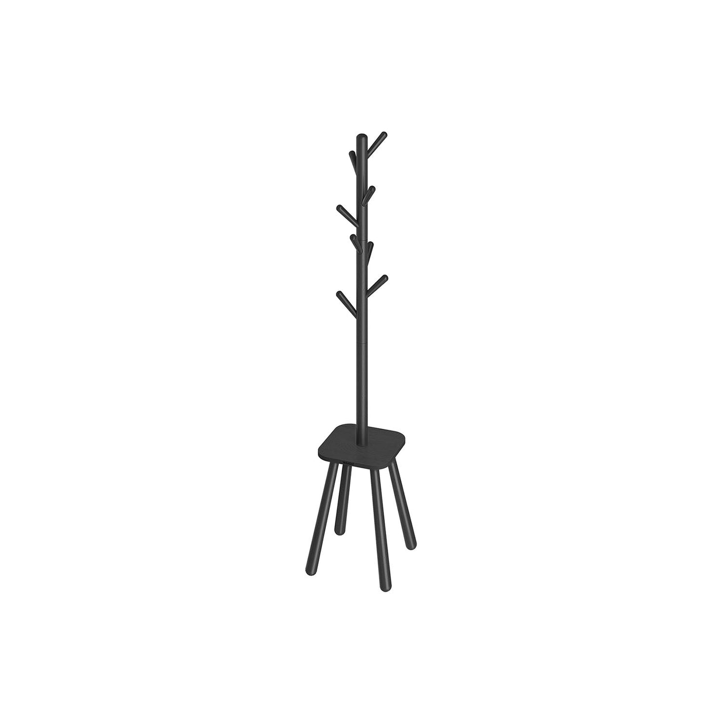 Coat Rack Stand - Wood - Cloud White - Free Standing with 8 Hooks and Storage Shelf
