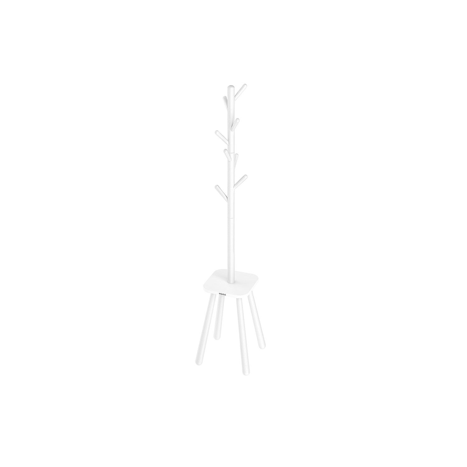 Coat Rack Stand - Wood - Cloud White - Free Standing with 8 Hooks and Storage Shelf