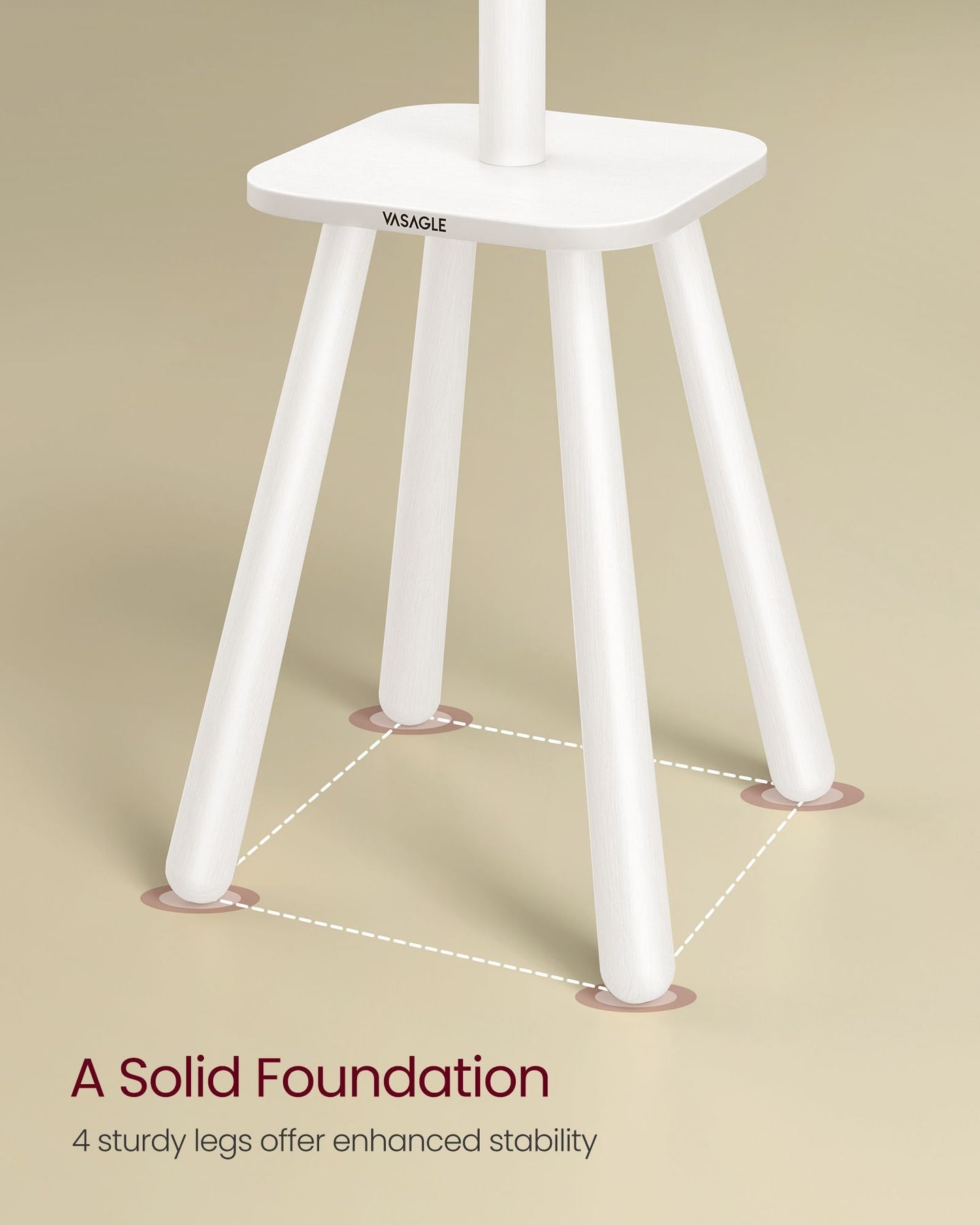 Coat Rack Stand - Wood - Cloud White - Free Standing with 8 Hooks and Storage Shelf