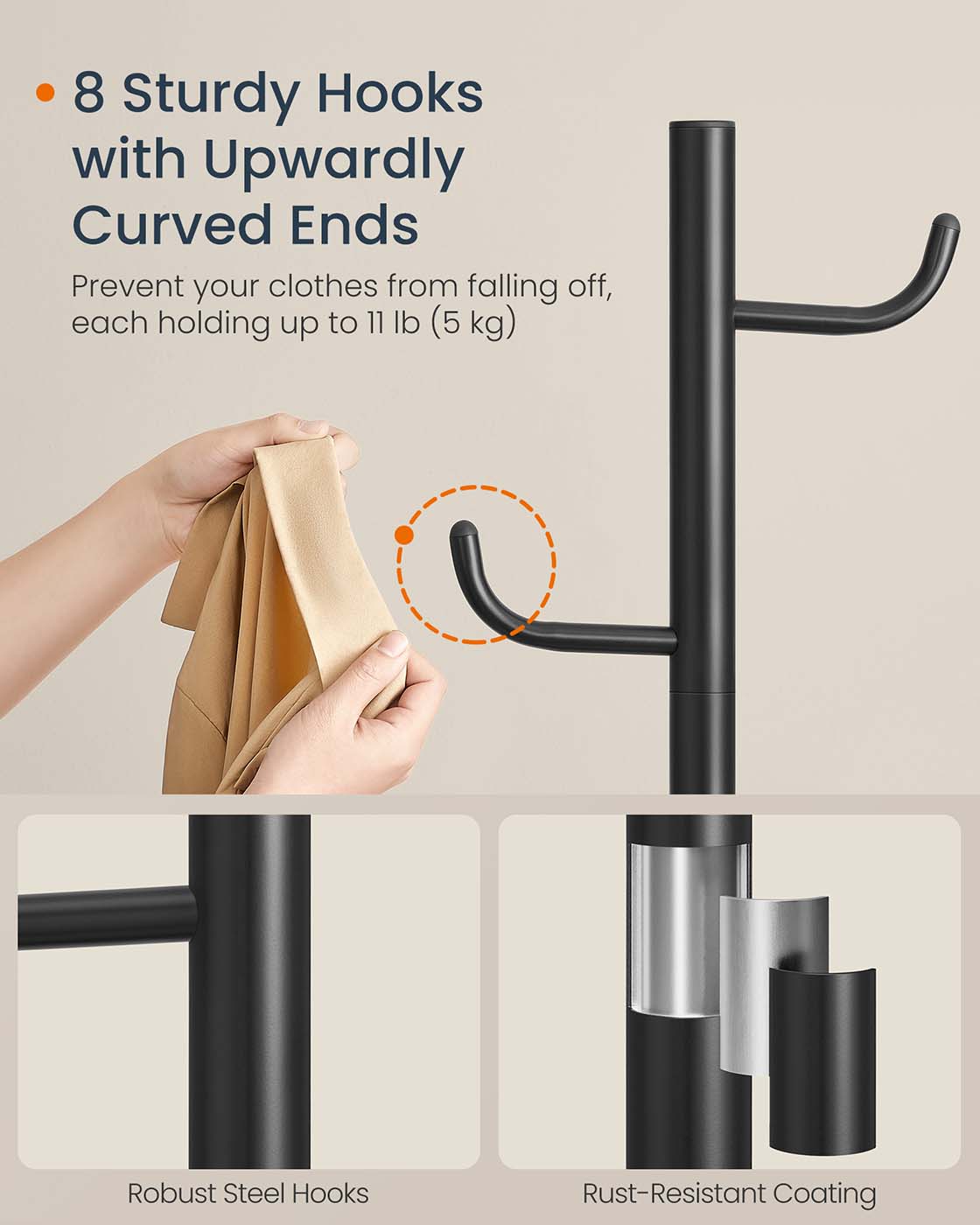 Cactus-Shaped Coat Rack - 8 Sturdy Hooks - Metal - Ink Black