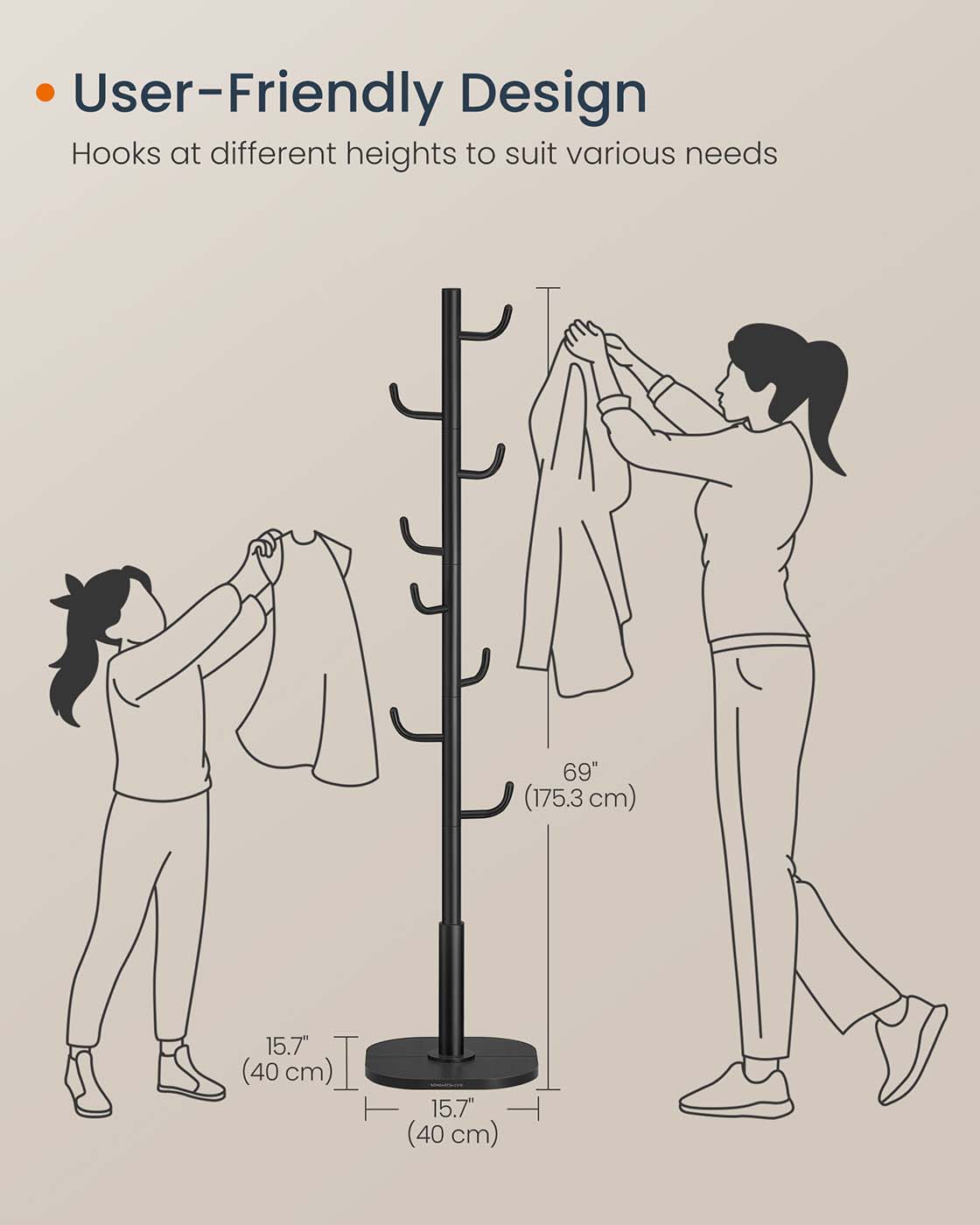 Cactus-Shaped Coat Rack - 8 Sturdy Hooks - Metal - Ink Black
