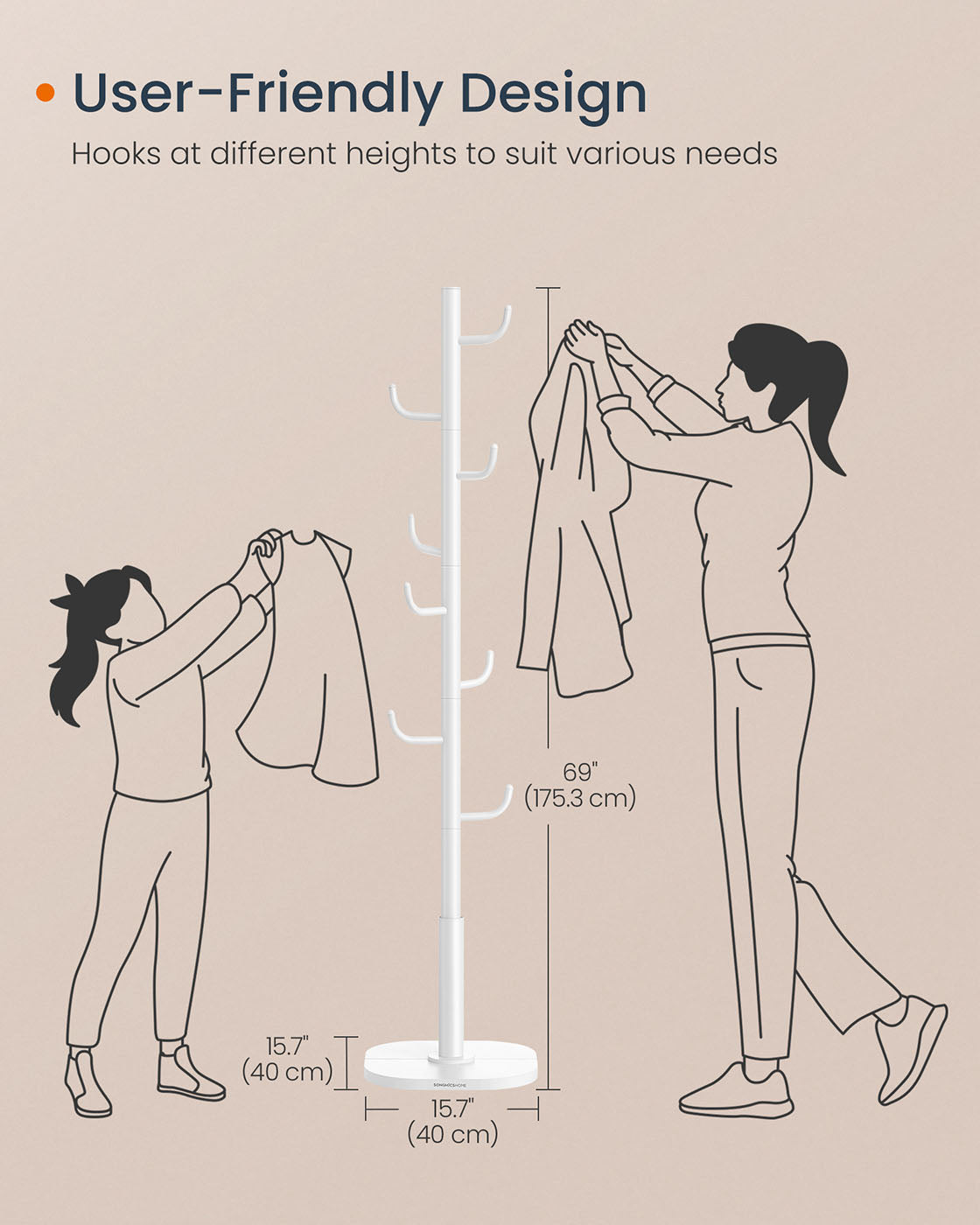 Cactus-Shaped Coat Rack - 8 Sturdy Hooks - Metal - Cloud White