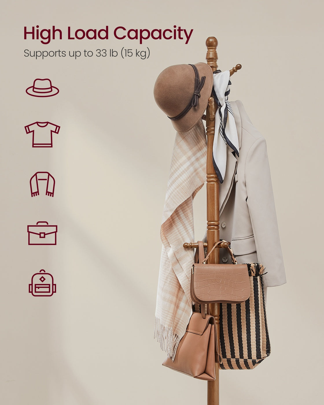 Coat Rack Stand - 70.5" - Rubberwood