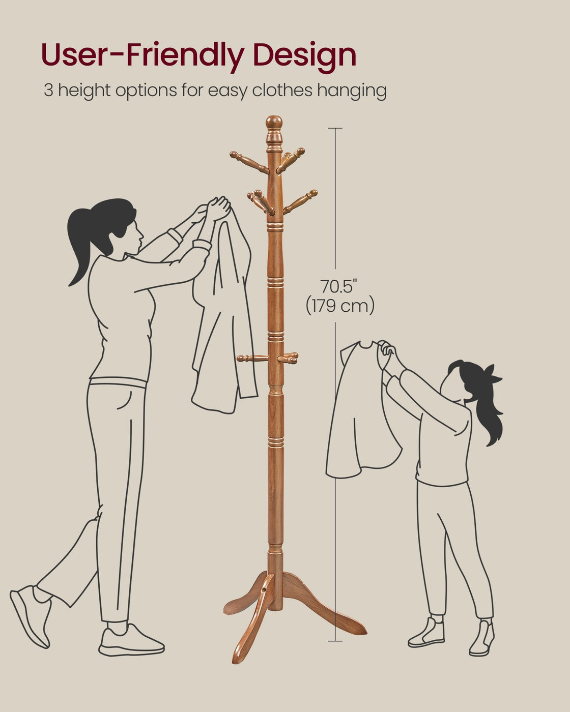 Coat Rack Stand - 70.5" - Rubberwood