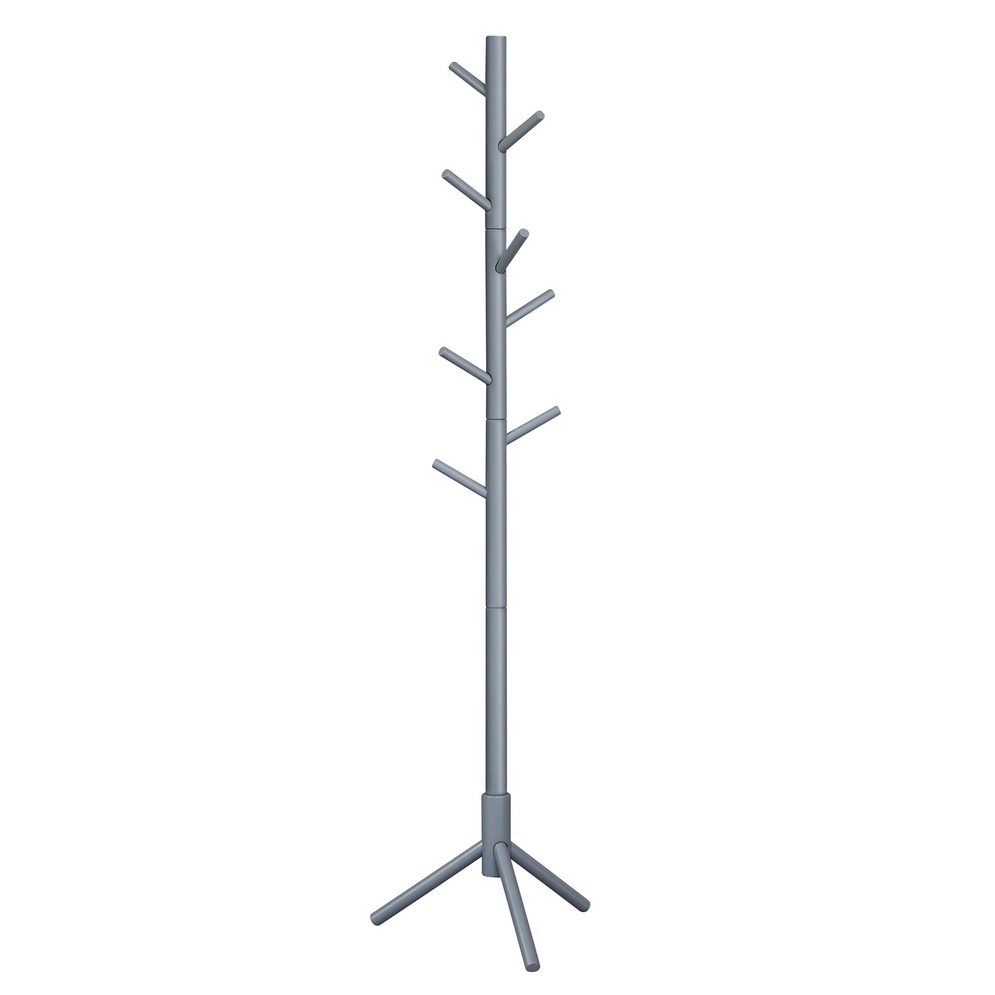 Coat Rack - Solid Wood - White - Freestanding with 8 Hooks for Entryway and Hallway