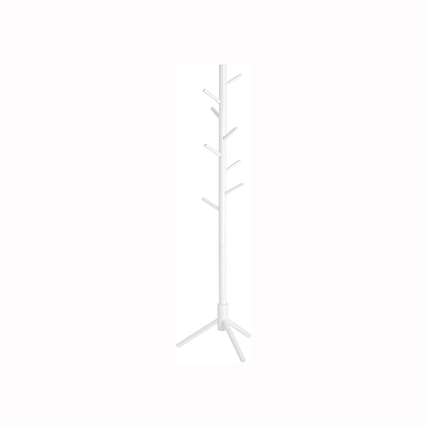Coat Rack - Solid Wood - White - Freestanding with 8 Hooks for Entryway and Hallway