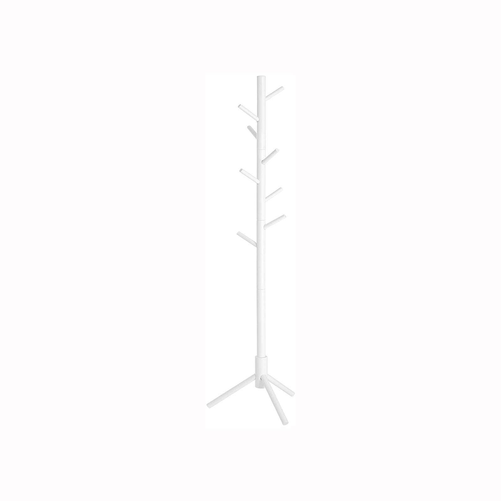 Coat Rack - Solid Wood - White - Freestanding with 8 Hooks for Entryway and Hallway