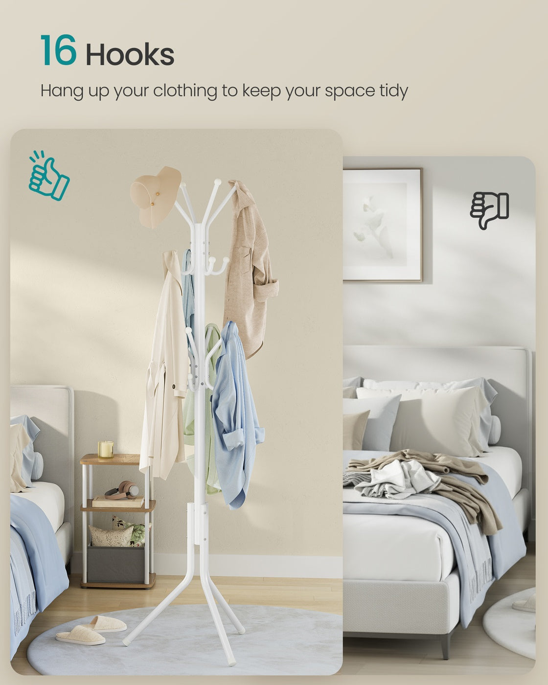 Freestanding Coat Rack - 68.9" - Steel - 16 Hooks