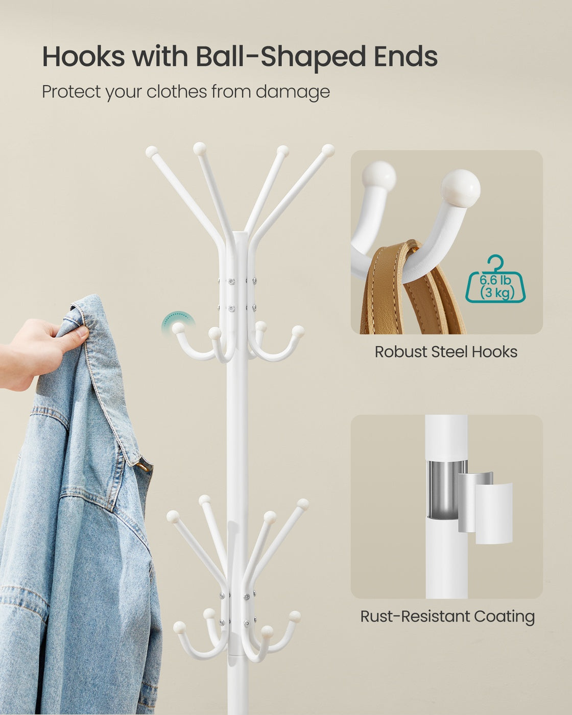 Freestanding Coat Rack - 68.9" - Steel - 16 Hooks