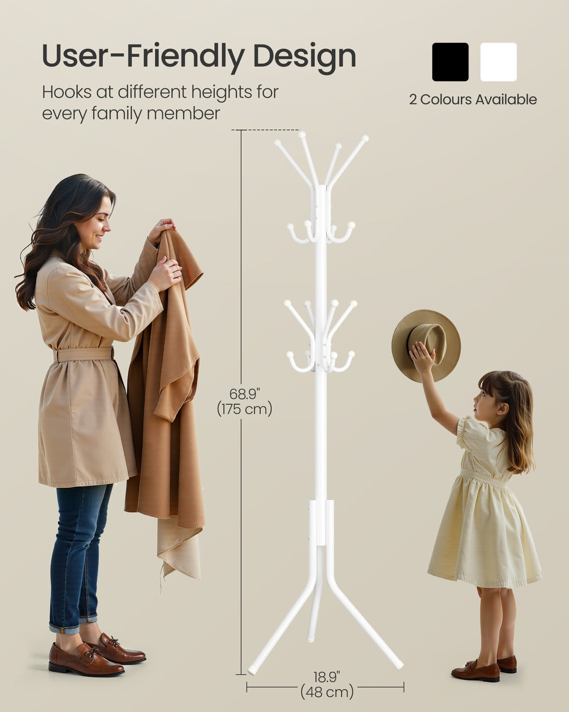 Freestanding Coat Rack - 68.9" - Steel - 16 Hooks