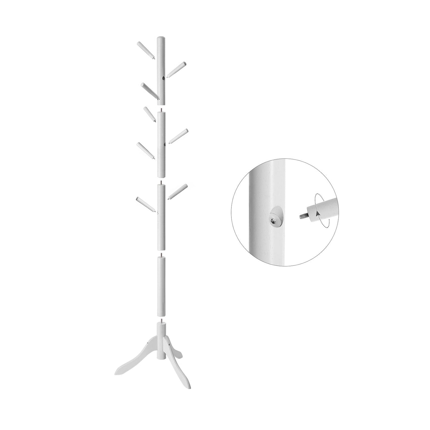Freestanding Coat Stand - White - Solid Rubberwood