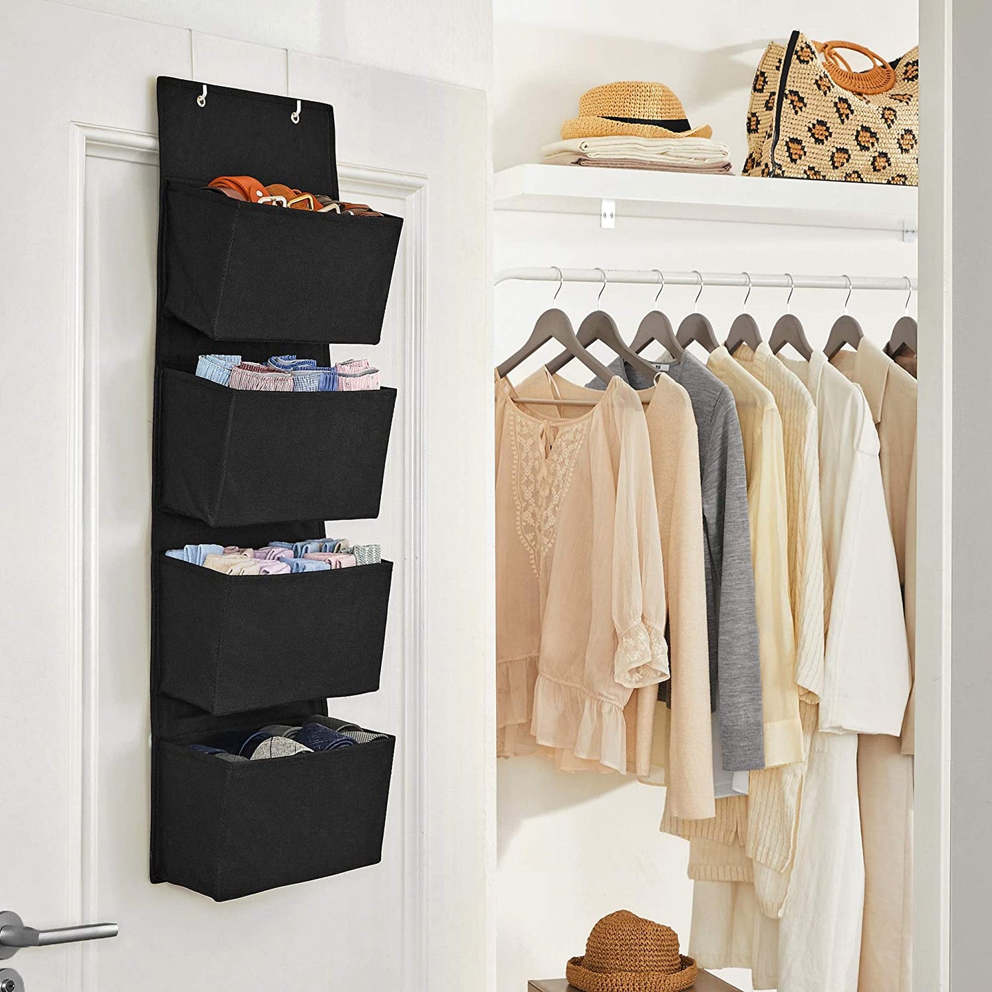 Over-the-Door Organizer - Fabric - Black - 4 Pocket Space-Saving Storage Solution
