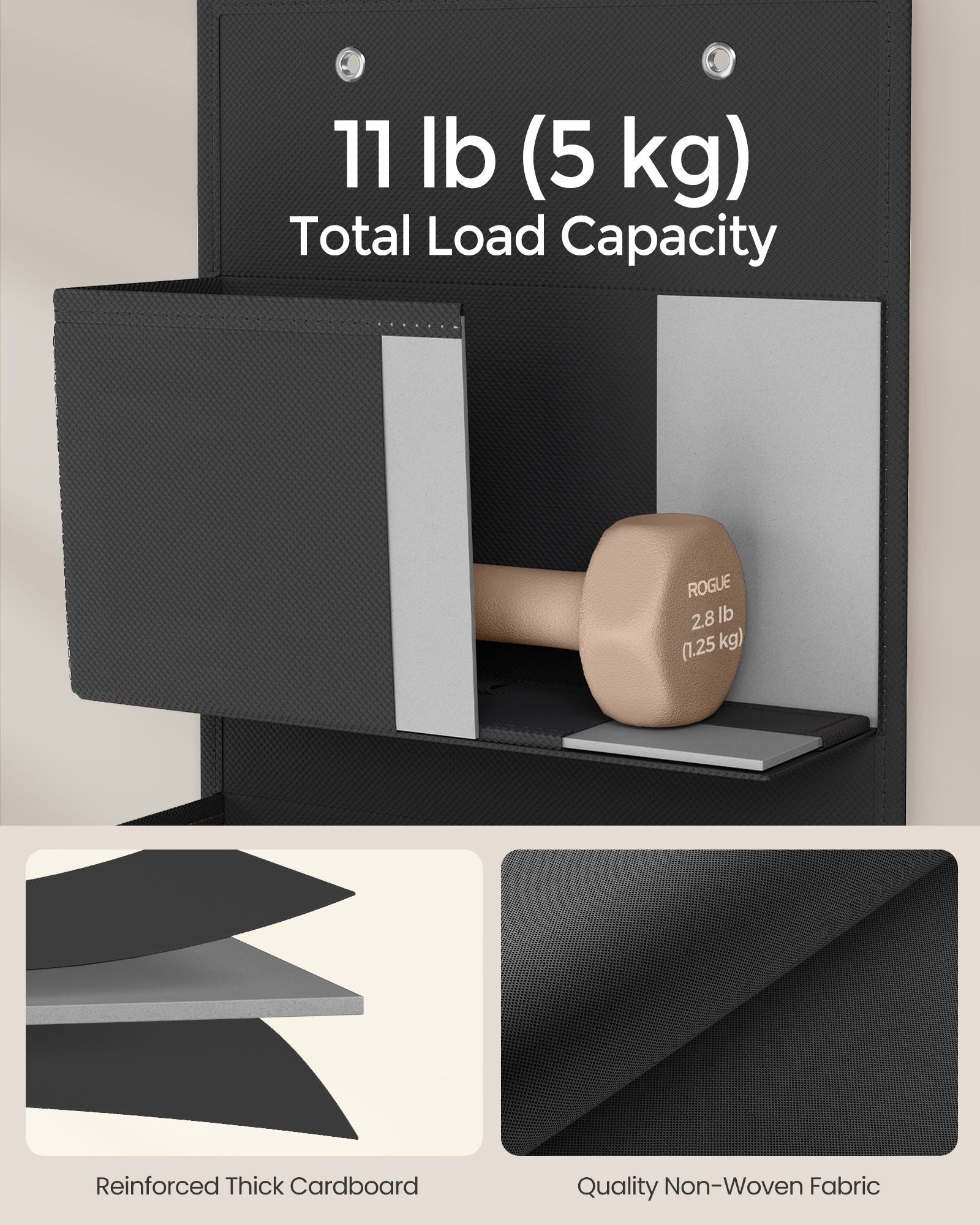 Set of 2 Over-Door Storage Organisers - 4 Pocket Design - Fabric - Ink Black - Quality Materials for Long-Lasting Use