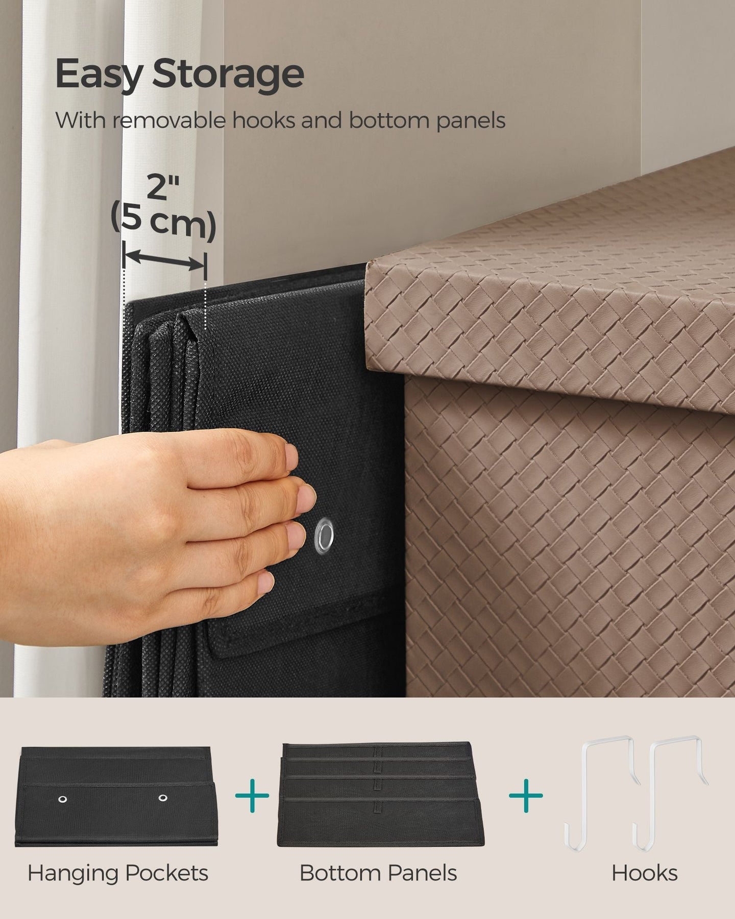 Set of 2 Over-Door Storage Organisers - 4 Pocket Design - Fabric - Ink Black - Quality Materials for Long-Lasting Use