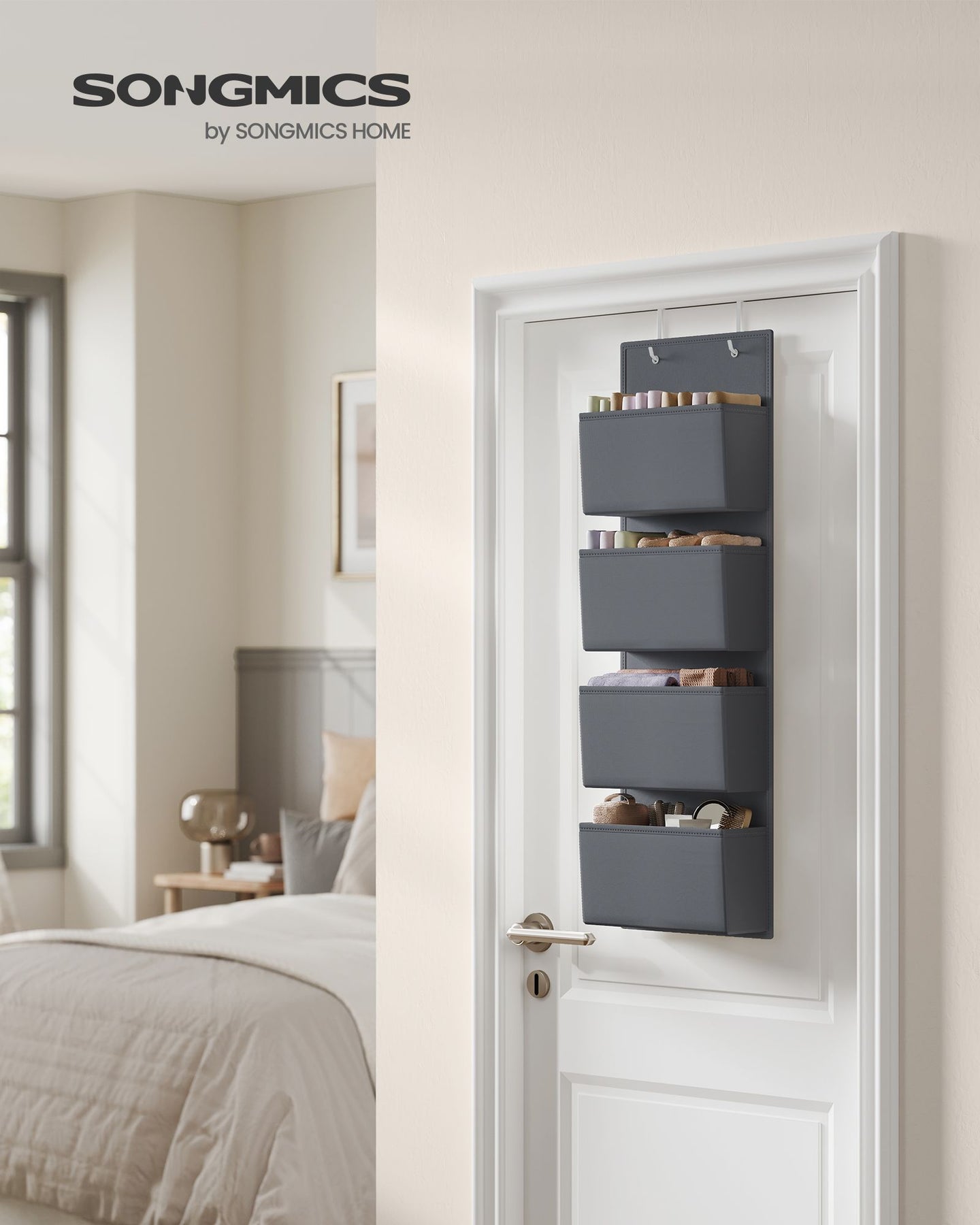 Over-Door Storage Organisers - Fabric - Slate Grey - Set of 2 with 4 Practical Pockets