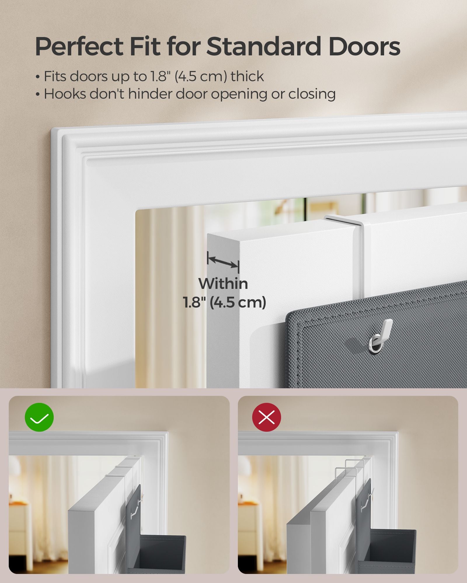Over-Door Storage Organisers - Fabric - Slate Grey - Set of 2 with 4 Practical Pockets