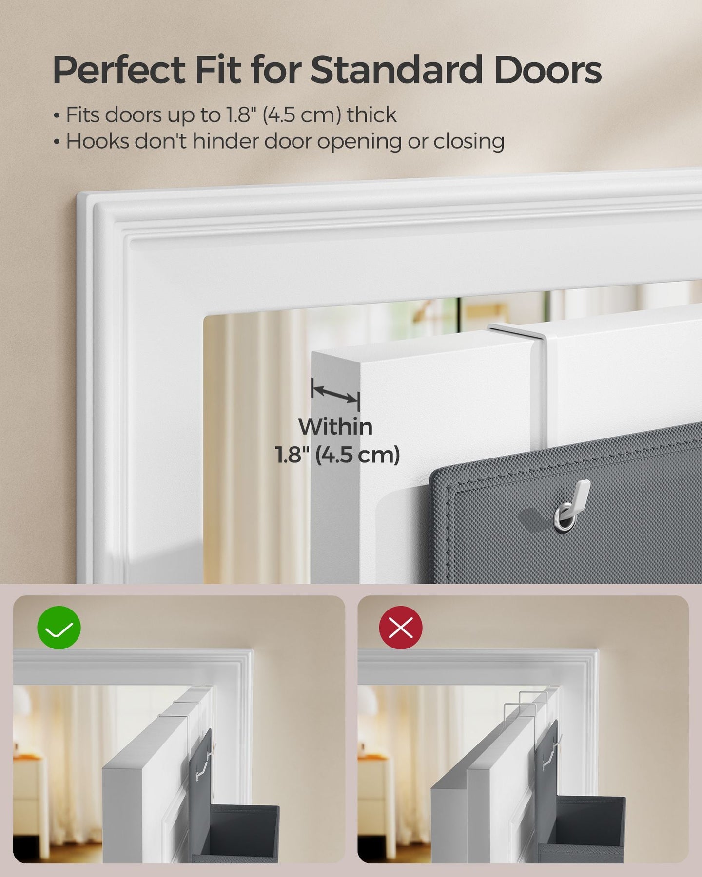 Over-Door Storage Organisers - Fabric - Slate Grey - Set of 2 with 4 Practical Pockets