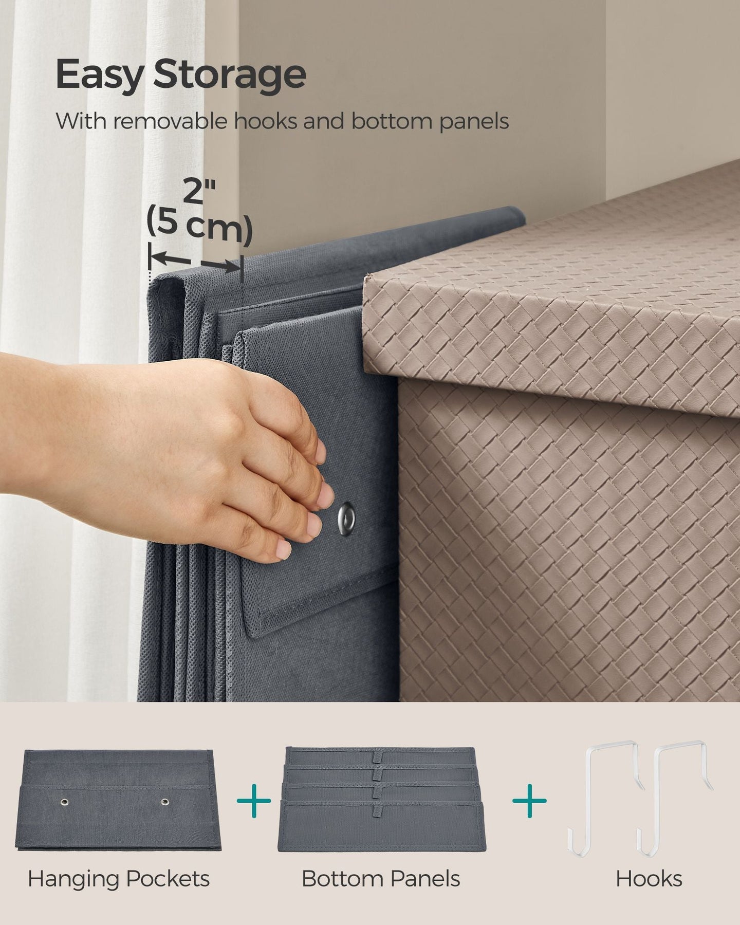 Over-Door Storage Organisers - Fabric - Slate Grey - Set of 2 with 4 Practical Pockets