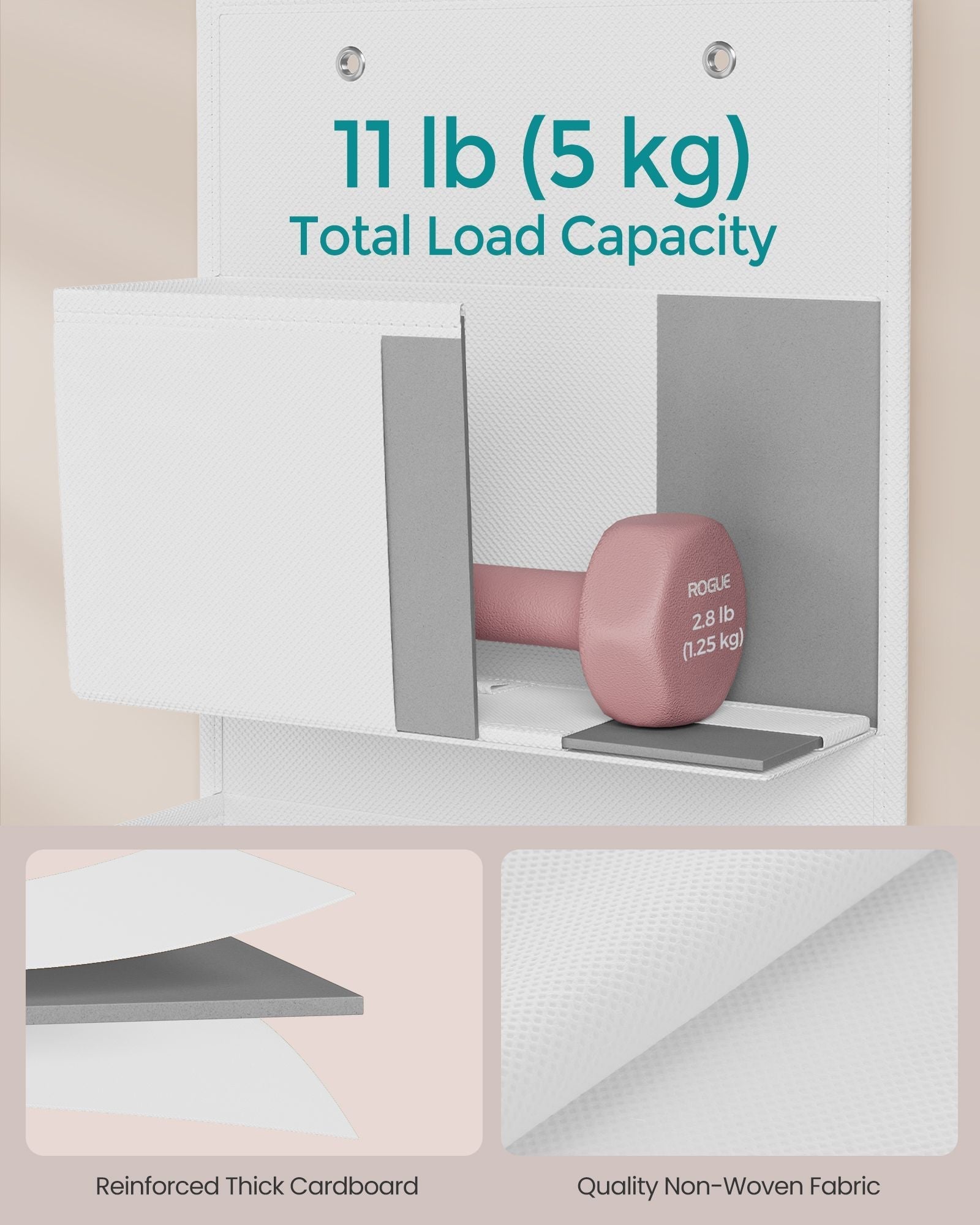 Over-Door Storage Organiser - 4 Pockets - Fabric - Cloud White