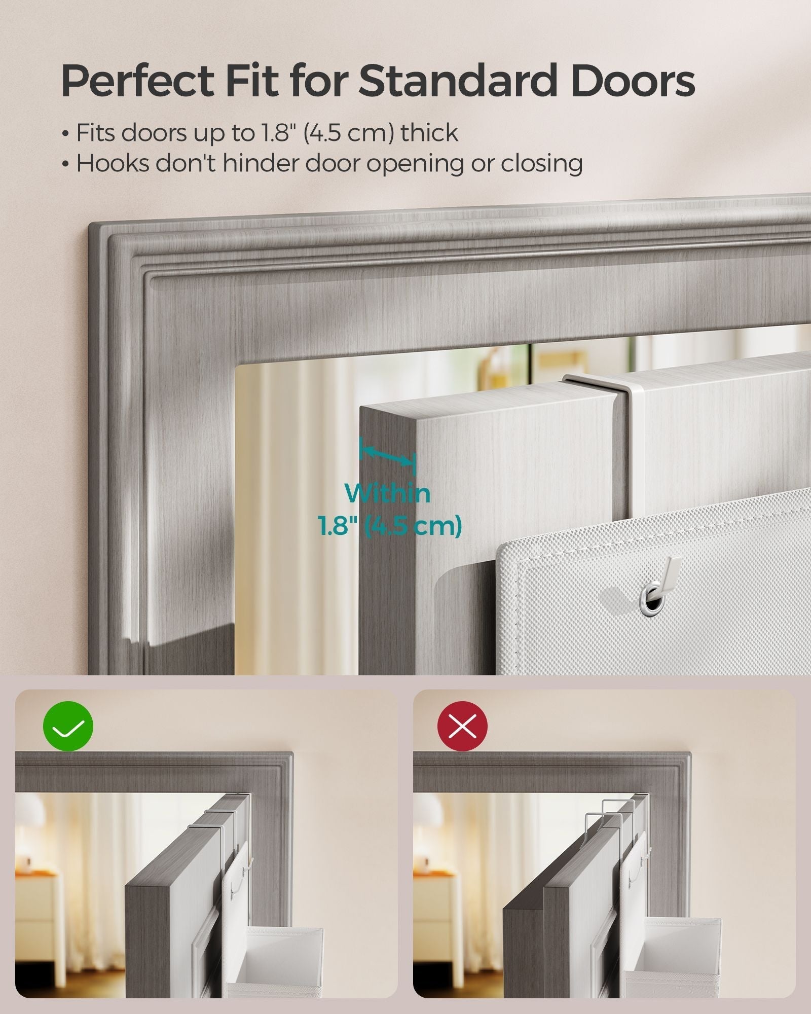 Over-Door Storage Organiser - 4 Pockets - Fabric - Cloud White