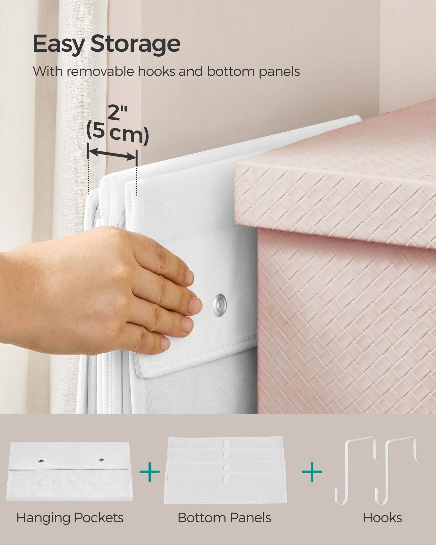 Over-Door Storage Organiser - 4 Pockets - Fabric - Cloud White