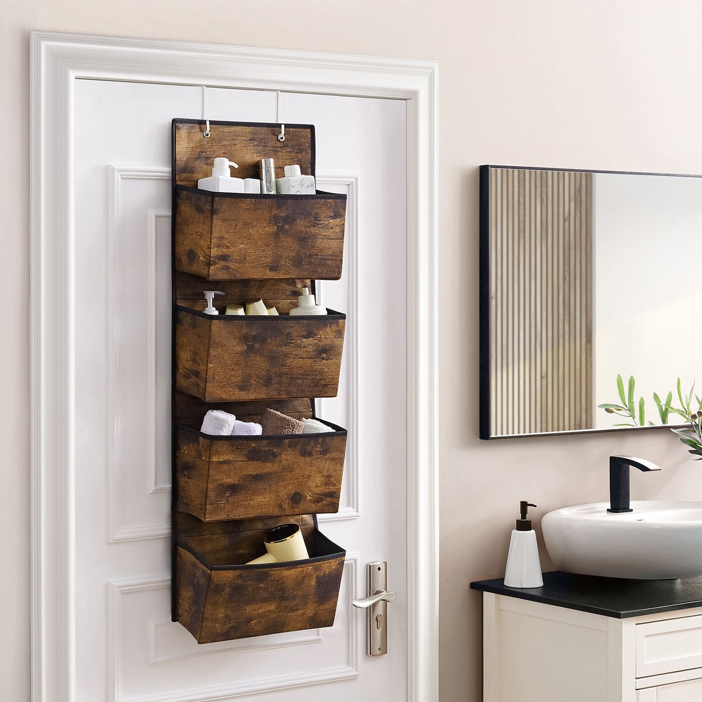 Over-Door Storage Organiser - 4 Pocket Design - Fabric - Black