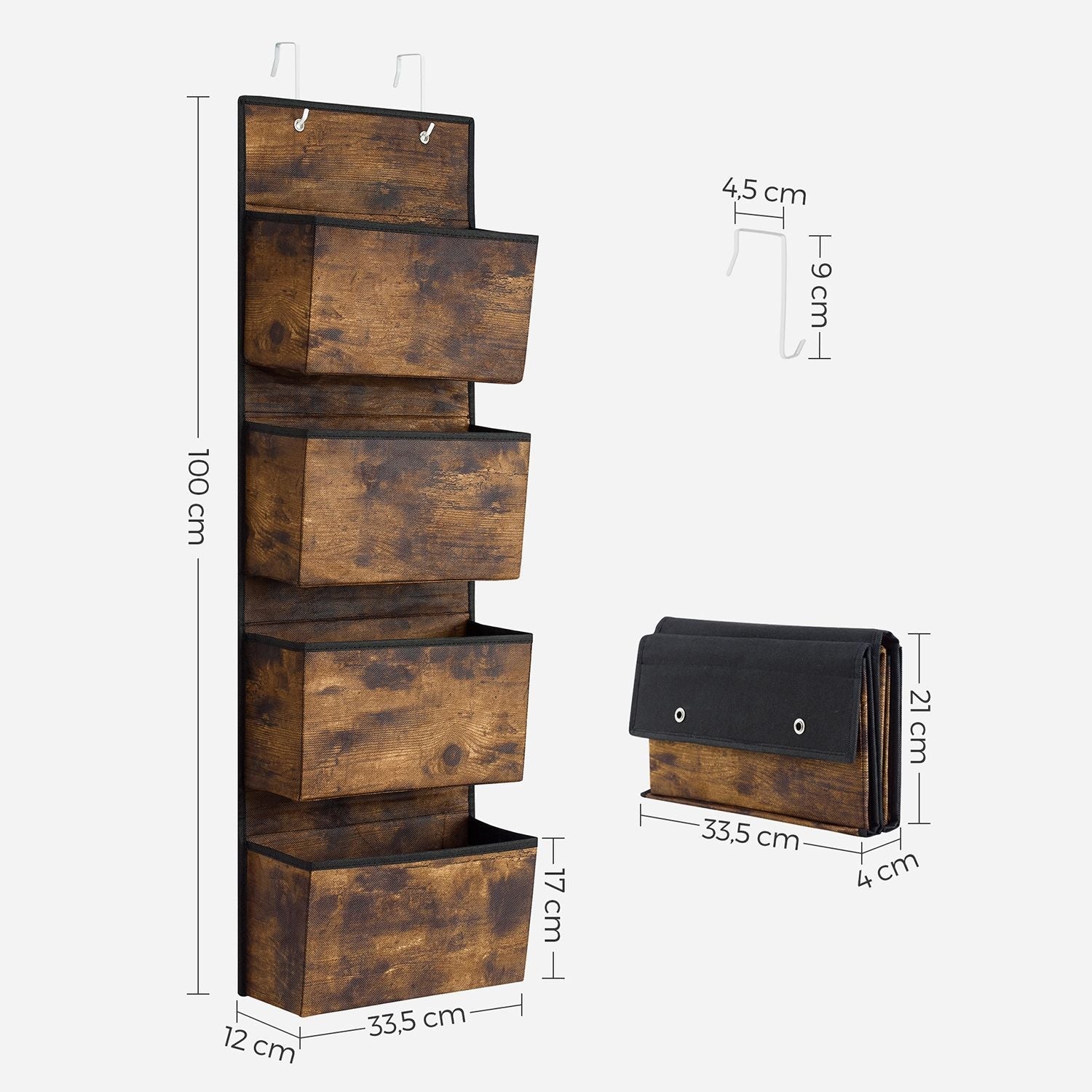 Over-Door Storage Organiser - 4 Pocket Design - Fabric - Black