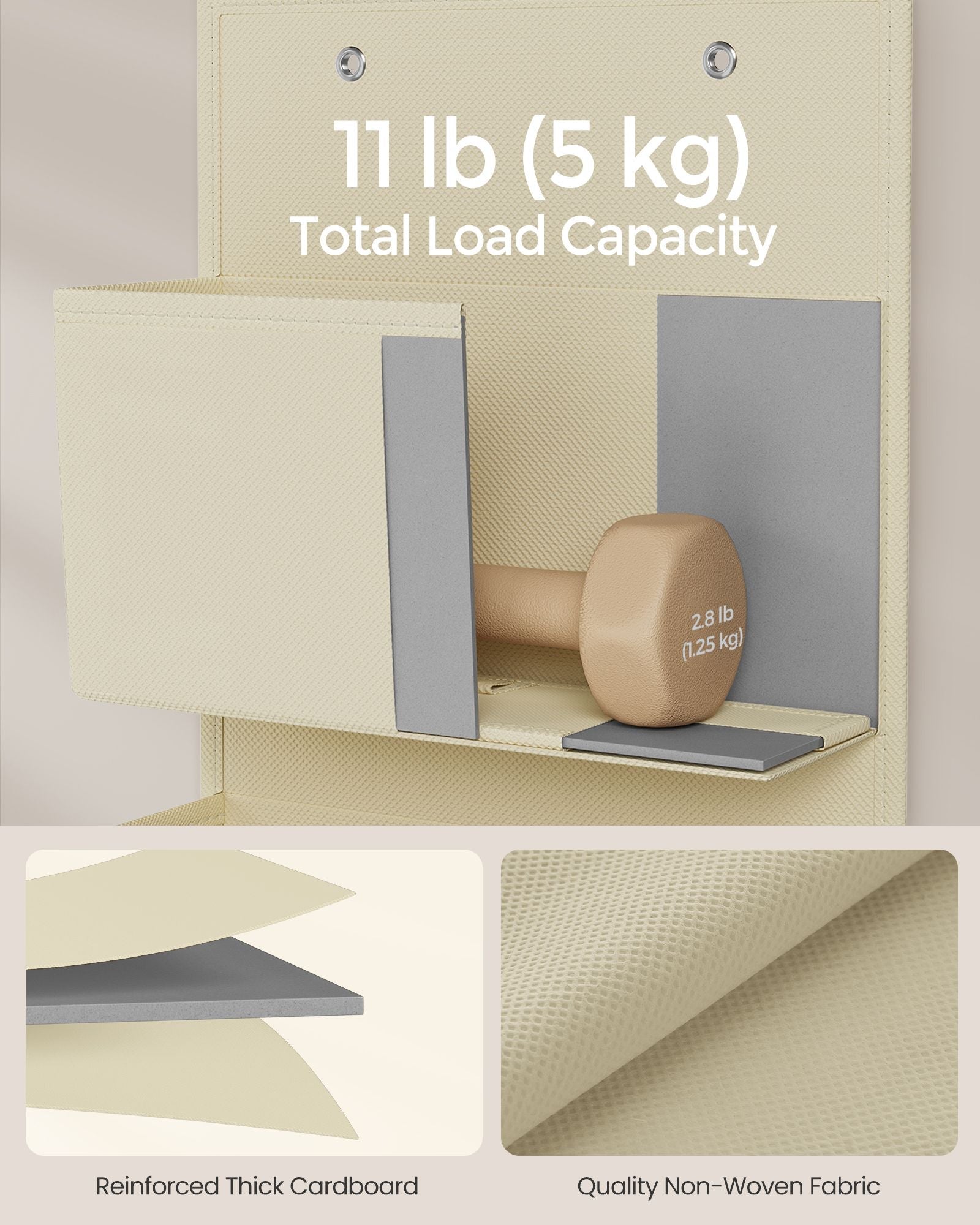 Over-Door Storage Organiser - 4 Pocket Design - Fabric - Sand Beige