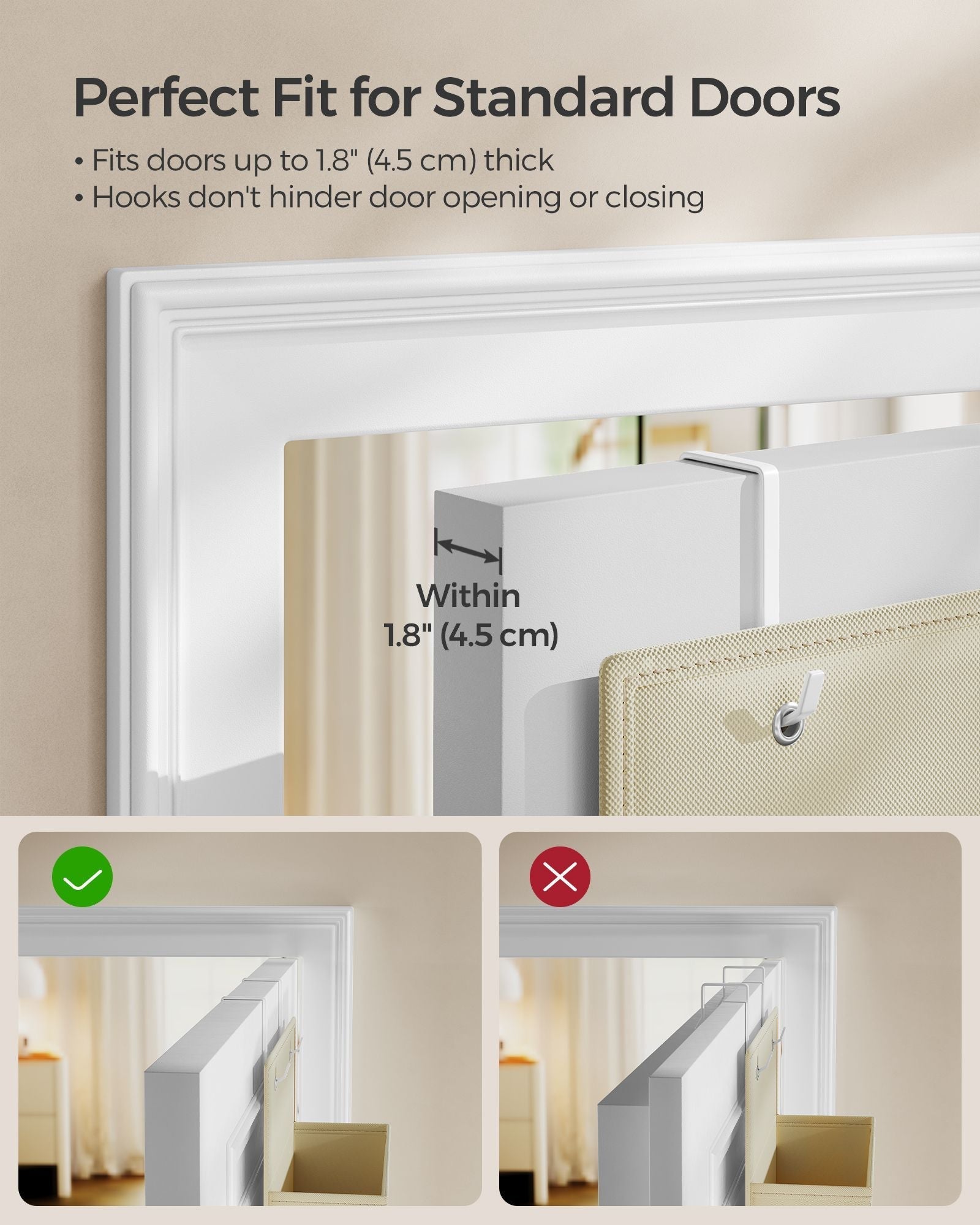 Over-Door Storage Organiser - 4 Pocket Design - Fabric - Sand Beige