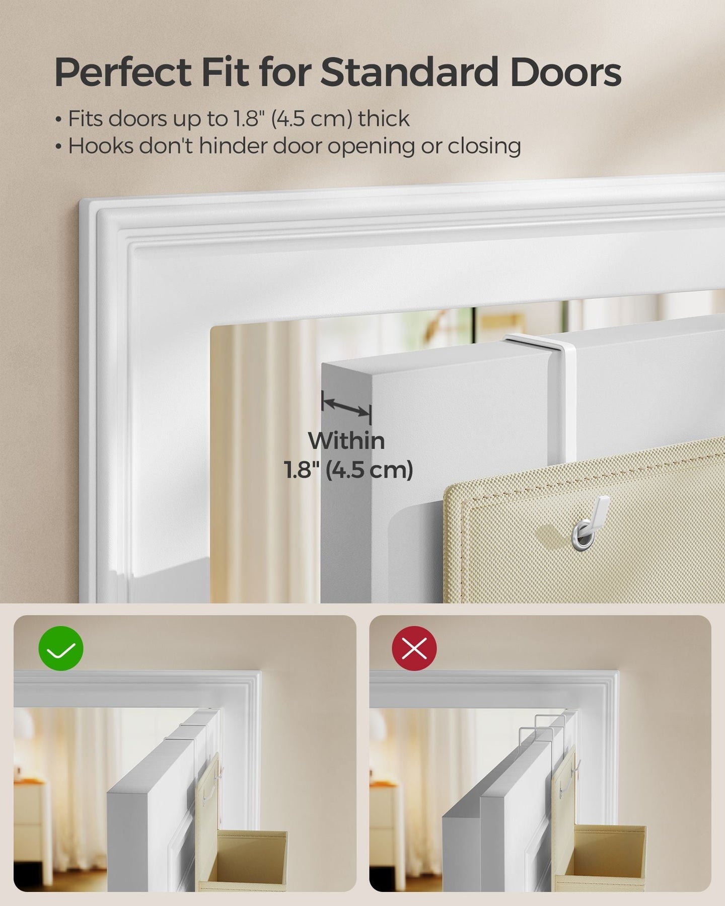 Over-Door Storage Organiser - 4 Pocket Design - Fabric - Sand Beige