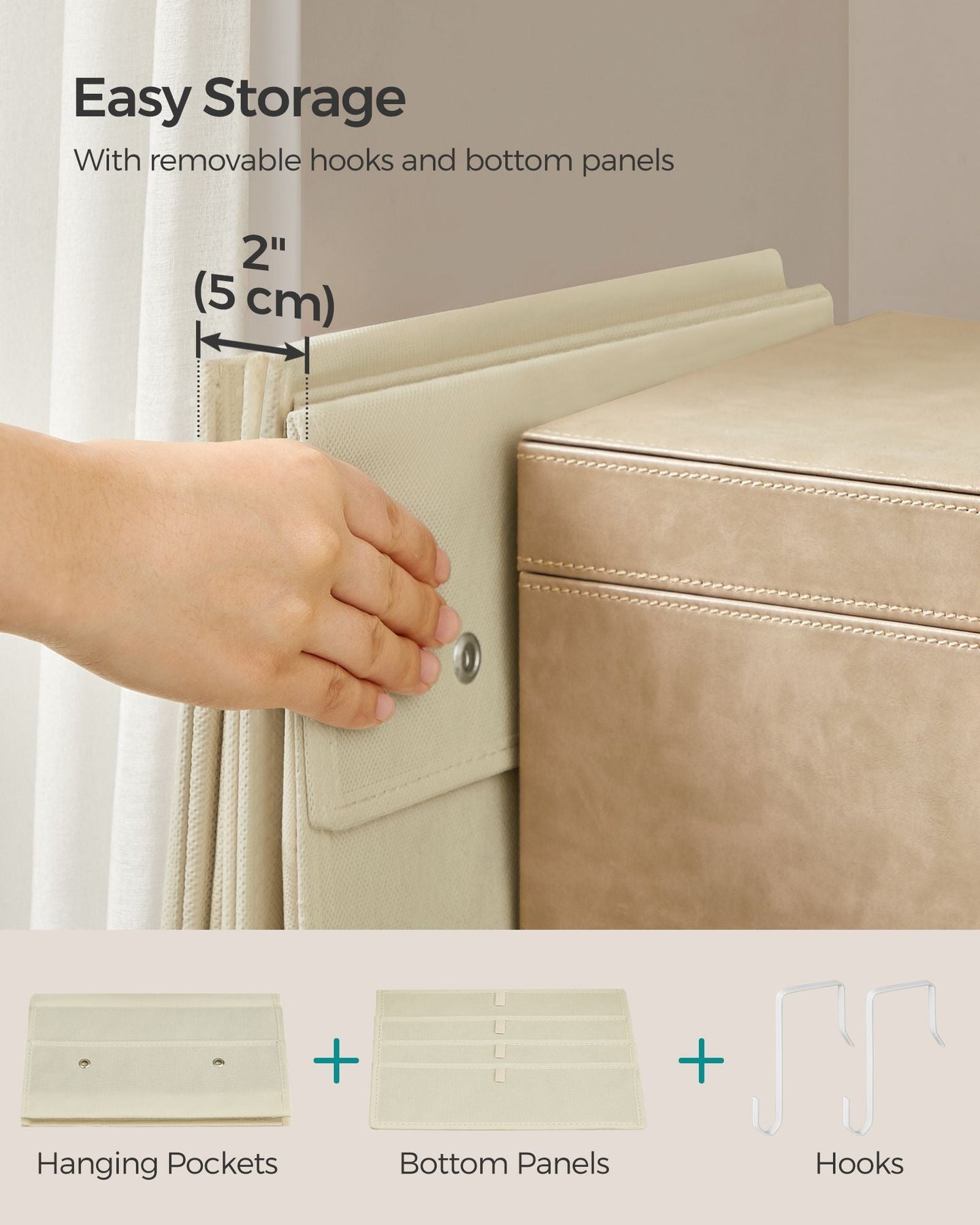 Over-Door Storage Organiser - 4 Pocket Design - Fabric - Sand Beige