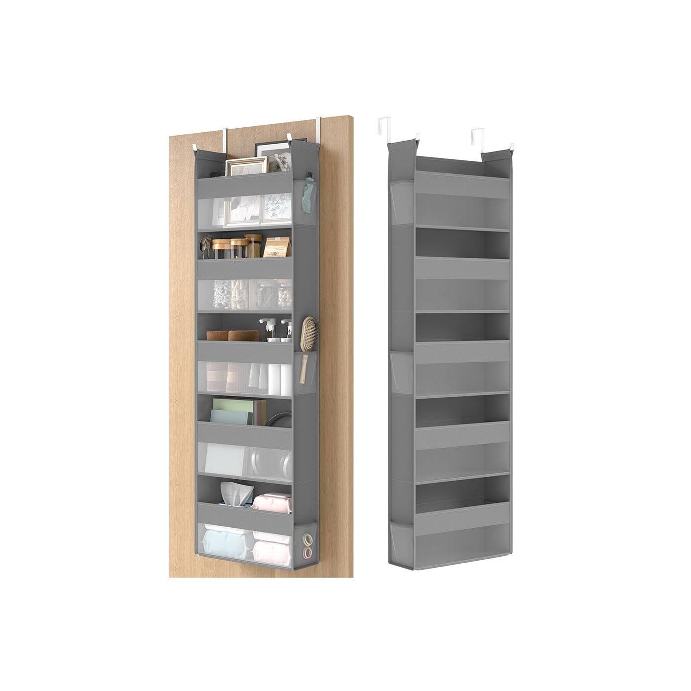 Hanging Door Organiser - Transparent Nylon Mesh - Dove Grey - 5 Large Pockets