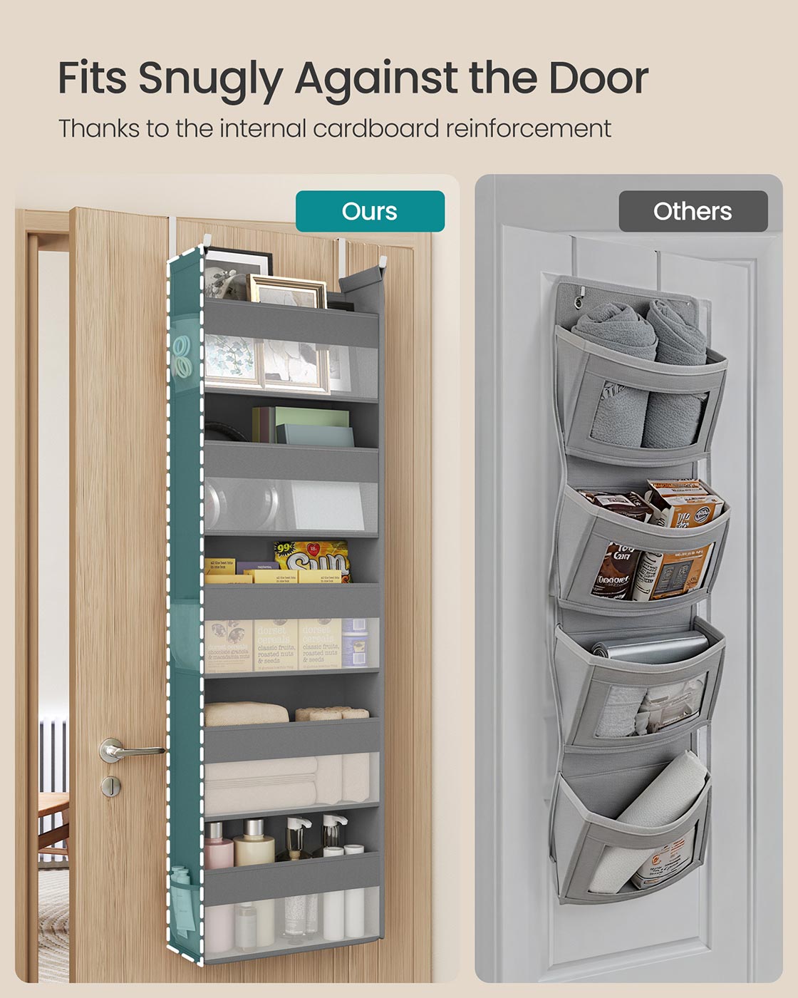 Hanging Door Organiser - Transparent Nylon Mesh - Dove Grey - 5 Large Pockets