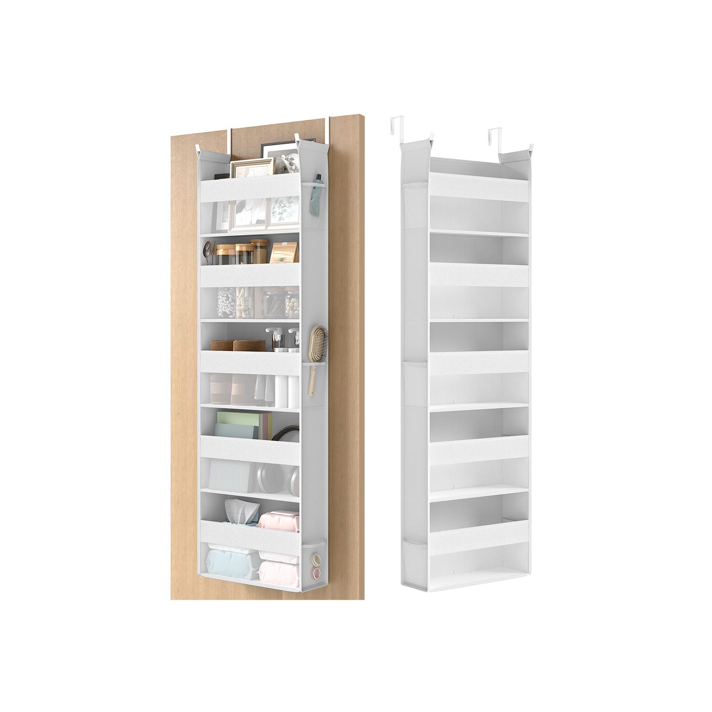 Over the Door Organiser - 5 Large Pockets - Transparent Nylon Mesh - Cloud White