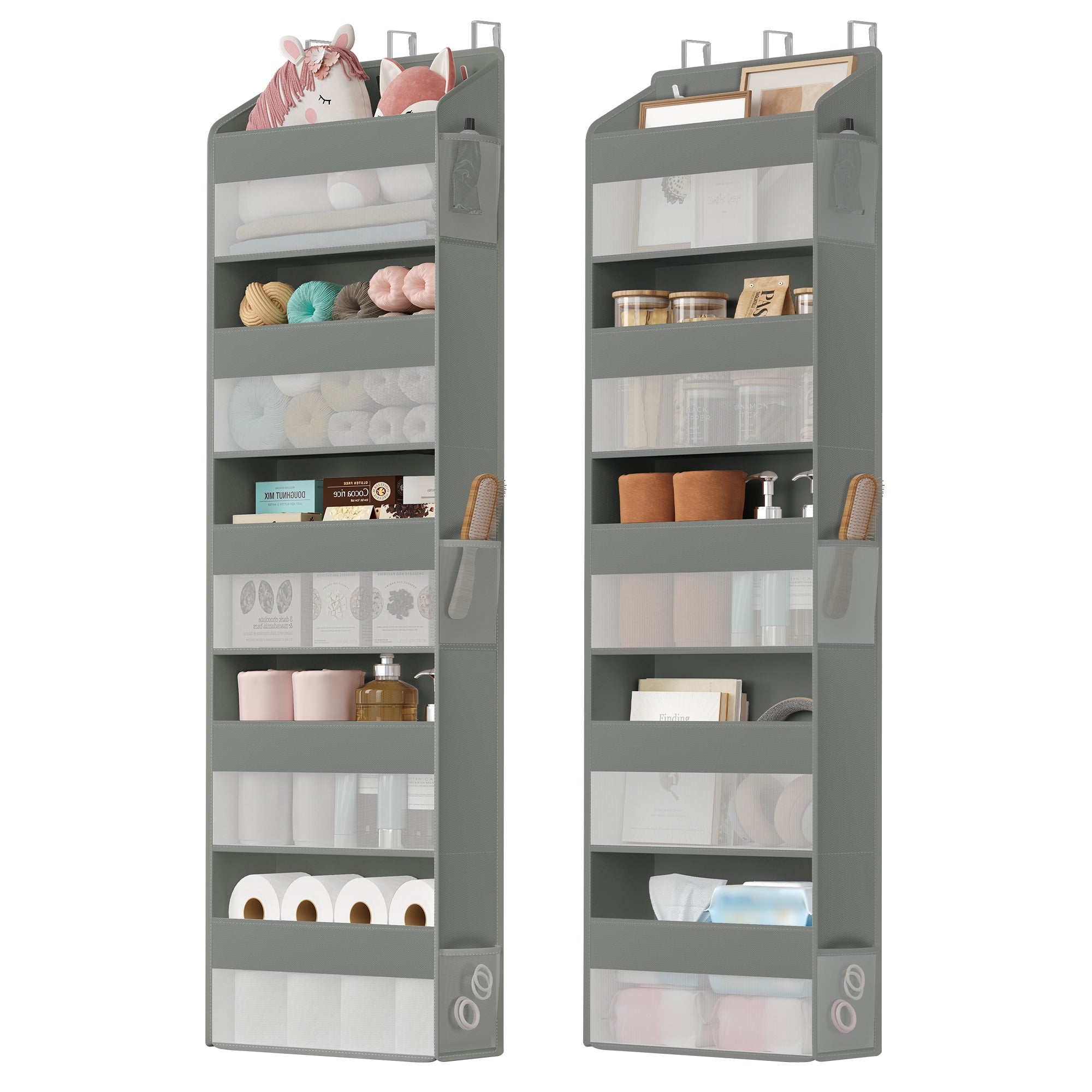 Over-the-Door Organiser - Foldable with Compartments - Dove Grey - 15 x 40 x 140 cm