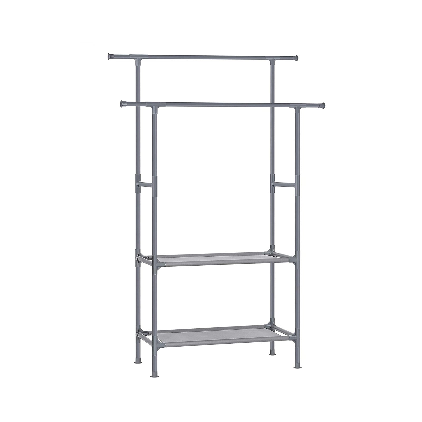 Clothes Rack - Metal - Grey - 2 Hanging Rails and 2 Storage Shelves