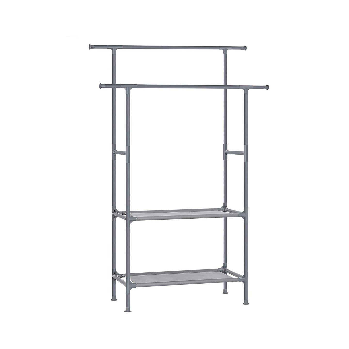 Clothes Rack - Metal - Grey - 2 Hanging Rails and 2 Storage Shelves