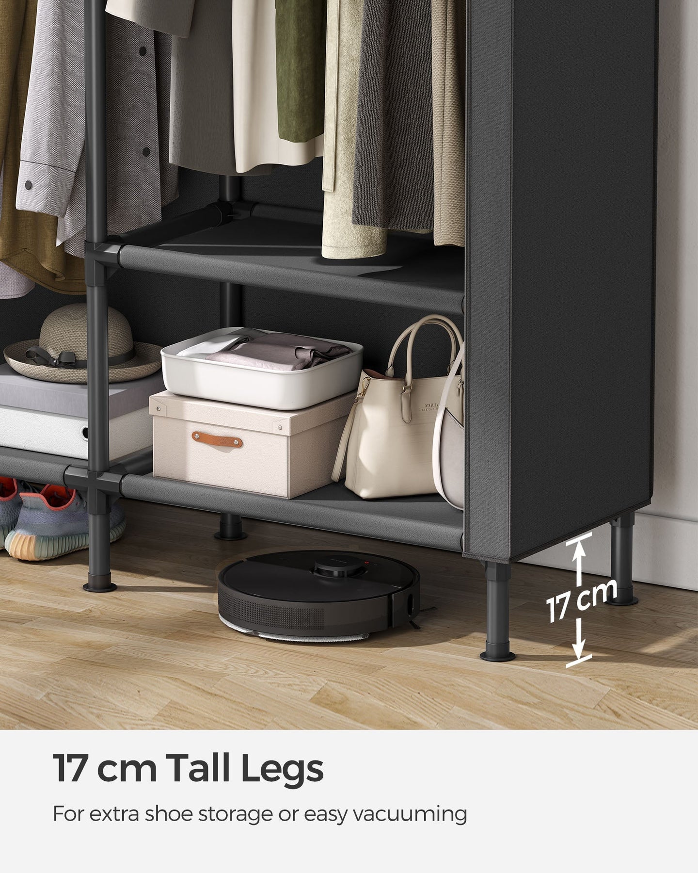 Portable Fabric Wardrobe - Steel Frame - Black - 110 kg Capacity