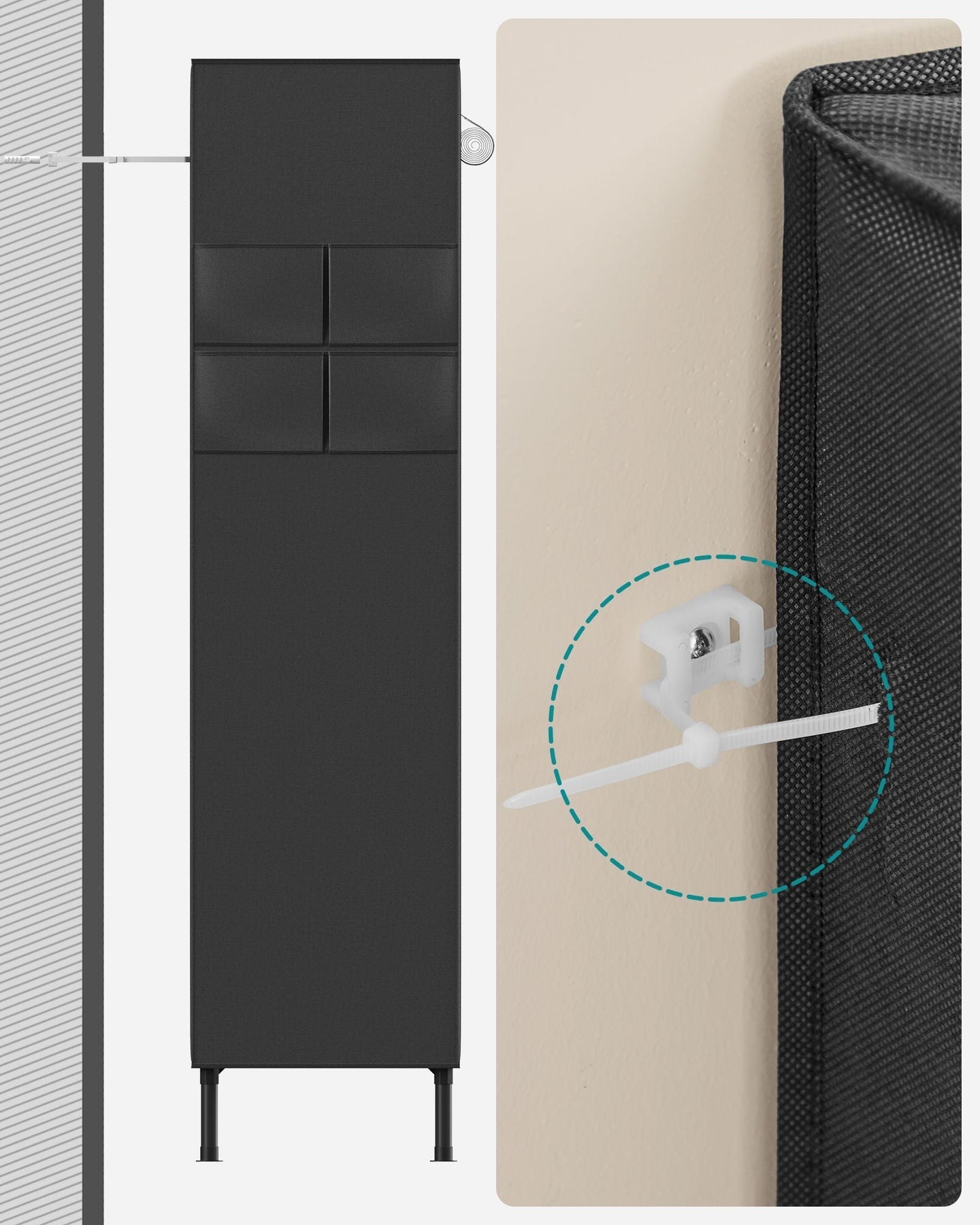 Portable Fabric Wardrobe - Steel Frame - Black - 110 kg Capacity