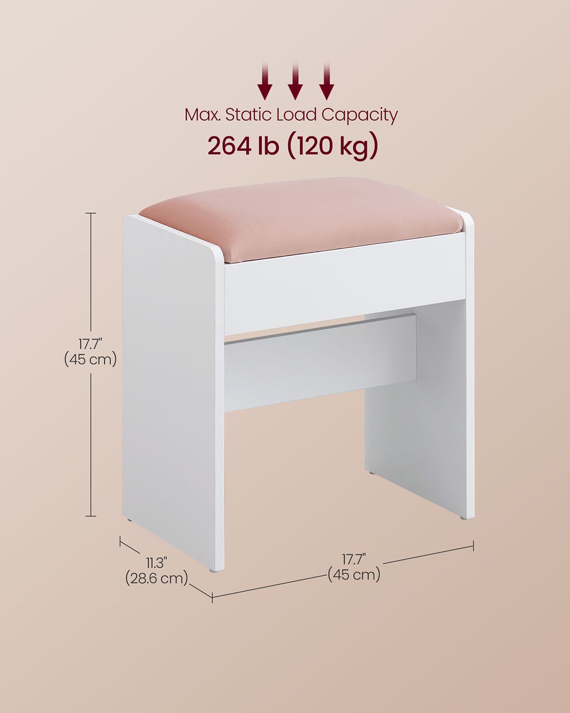 Makeup Stool - Velvet - Matte White - Upholstered with Anti-Slip Pads