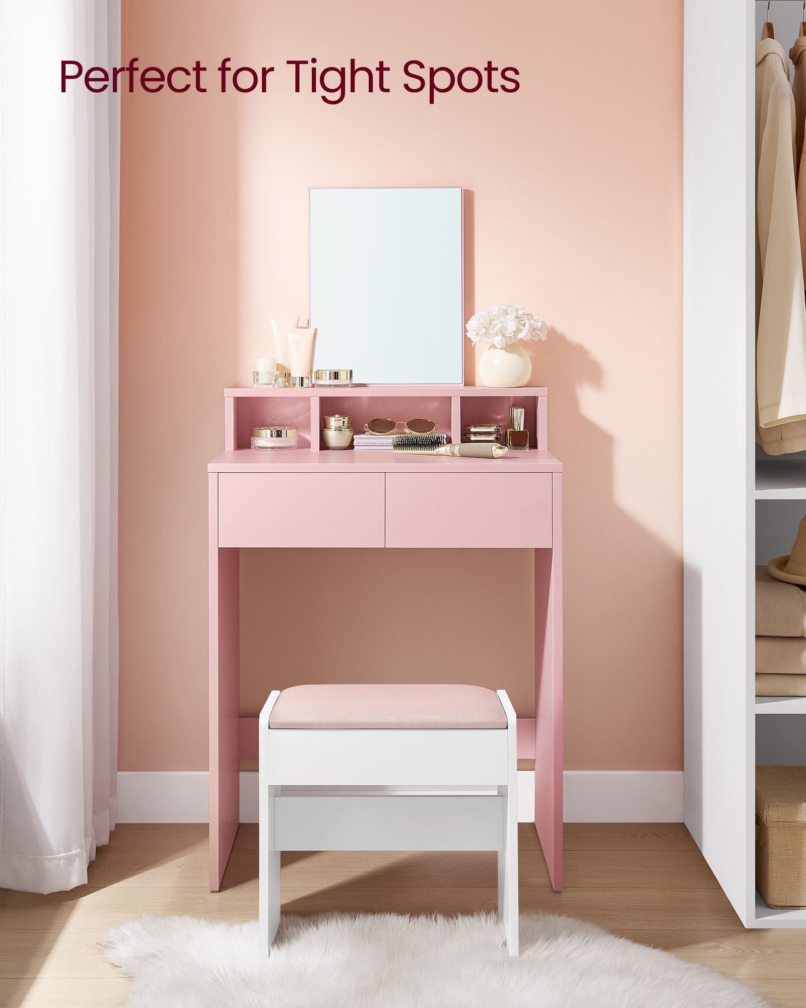 Dressing Table - MDF - Jelly Pink - Large Rectangular Mirror