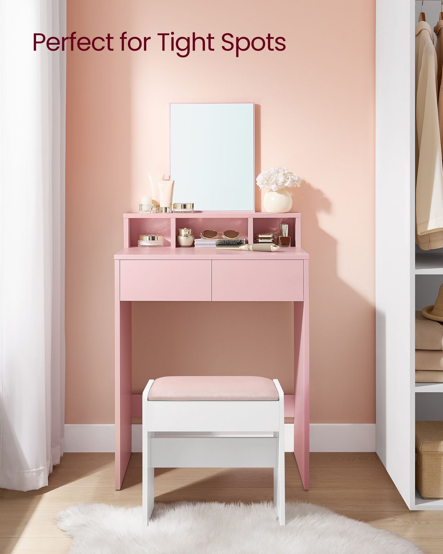 Dressing Table - MDF - Jelly Pink - Large Rectangular Mirror